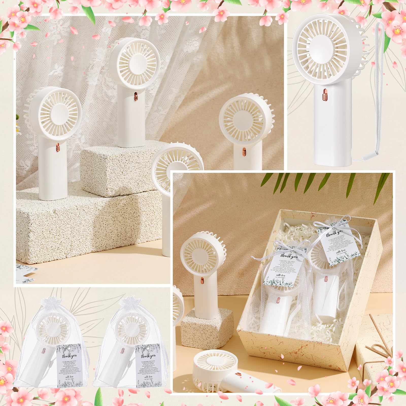 Woanger Mini-Handventilator-Set, Hochzeitsgeschenke für Gäste, Gastgeberin, Paare, tragbar, persönlich, klein, für Make-up, Sommer, Reisen, Camping, Dankeschön, Verlobung, Dusche, 48 Stück (weiß)