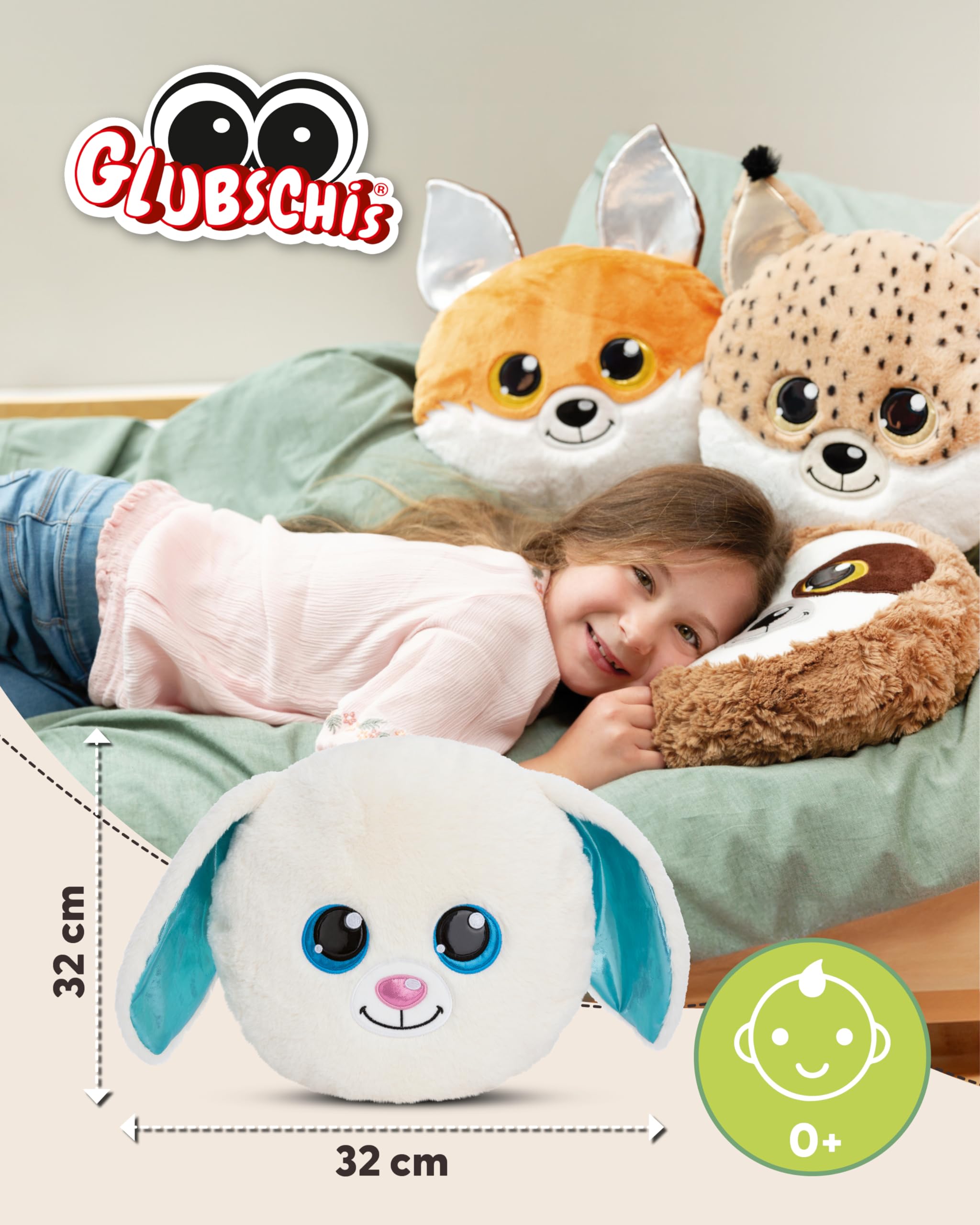 NICI Kuscheltier Kissen GLUBSCHIS Hase Wolli-Dot 32 x 32 cm - Flauschig-weiches Kuschelkissen für Babys & Kleinkinder, Kinderkissen für Jungs & Mädchen - 61366