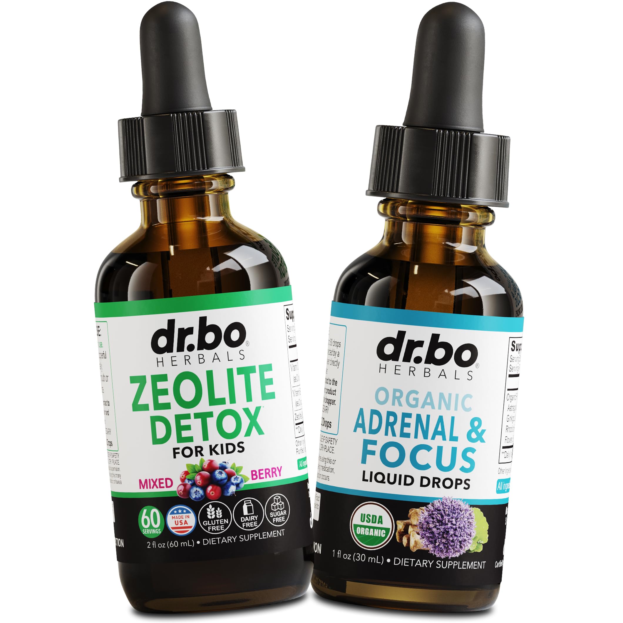 Zeolite Detox & Adrenal Focus Support - Clinoptilolite Zeolite for Kids & Adults Liquid Drops with Vitamins B12 & D - Organic Adrenal and Focus for Calm Natural Brain, Memory Fatigue Stress Attention