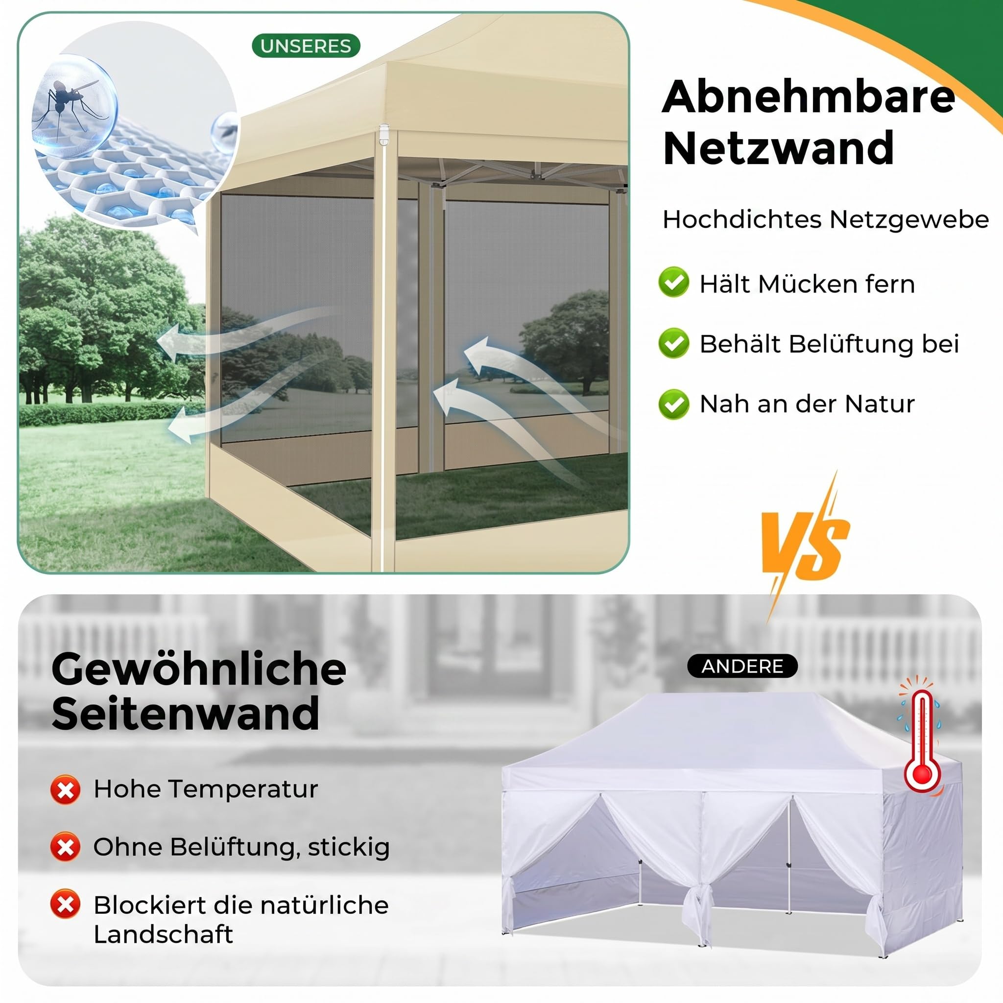COBIZI Faltpavillon 3x4,5 Wasserdicht Stabil, Partyzelt Faltbar mit 4 Seitenwänden Moskitonetz Pop Up Gartenpavillon Anti-UV für Garten, 420D Oxford, Tragetasche mit Rollen, Khaki