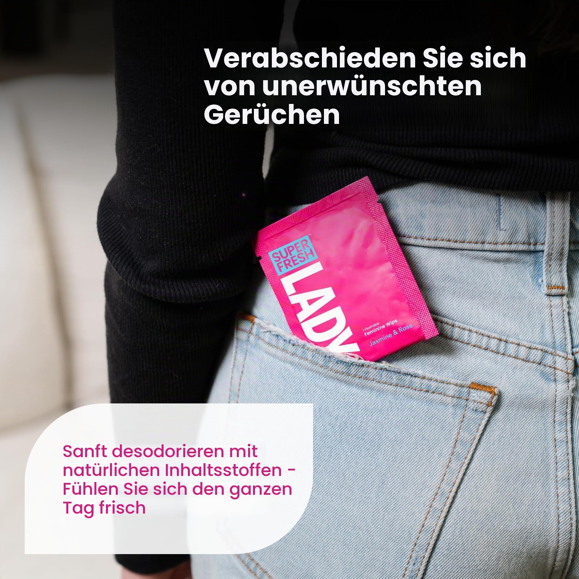 Lady Parts Feminine Tücher – spülbares Feuchttuch für Frauen – pH-optimiert für Privatpersonen, Körper, Hintern und Gesicht – gut für Reisen und Intimbereiche – bleiben frisch und sauber – 20 Tücher