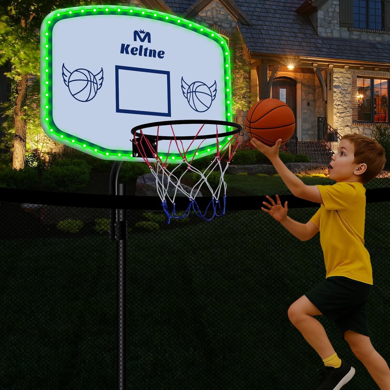 Solar Trampoline Basketball Hoop with Lights