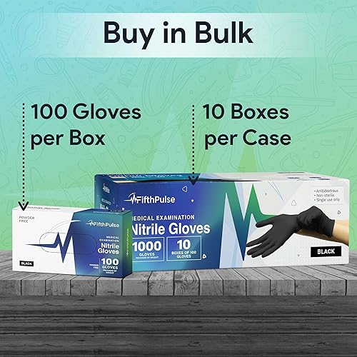 Miniatura 7 de Guantes de nitrilo negros de 1000 unidades, de grado médico, sin látex, sin polvo, guantes desechables de nitrilo - Examen médico, laboratorio y uso