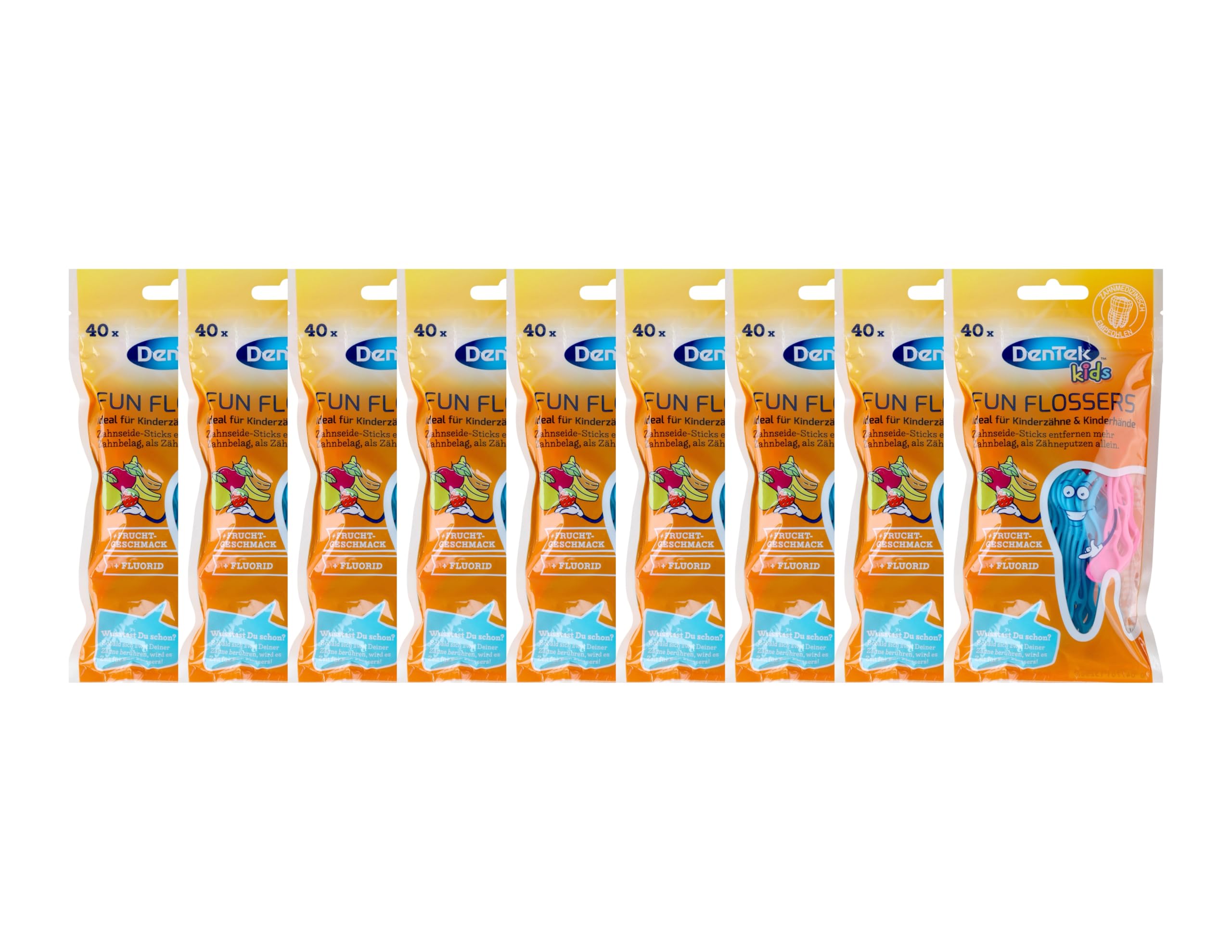 9 x DenTeK Fun Flosser Kids dla dzieci o smaku dzikich owoców