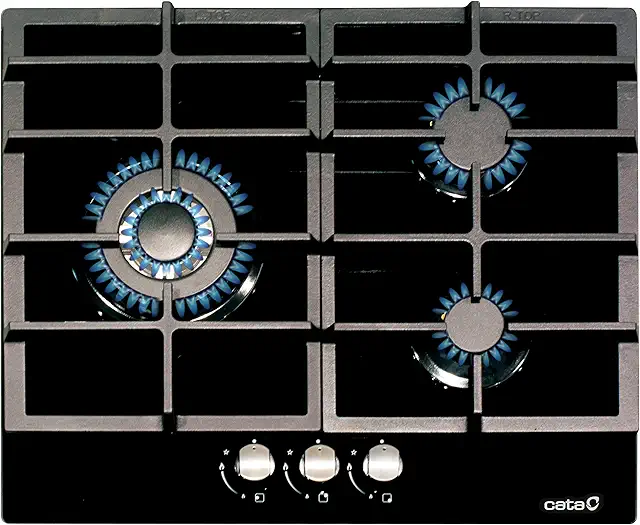 Imagen relacionada con Cata | Encimera de Gas | Modelo LCIB 6021 BK | Encimeras de gas Butano | 3 Quemadores de Gas | Placa Cristal Gas | Ancho de 59 cm | Potencia total 6,25kW