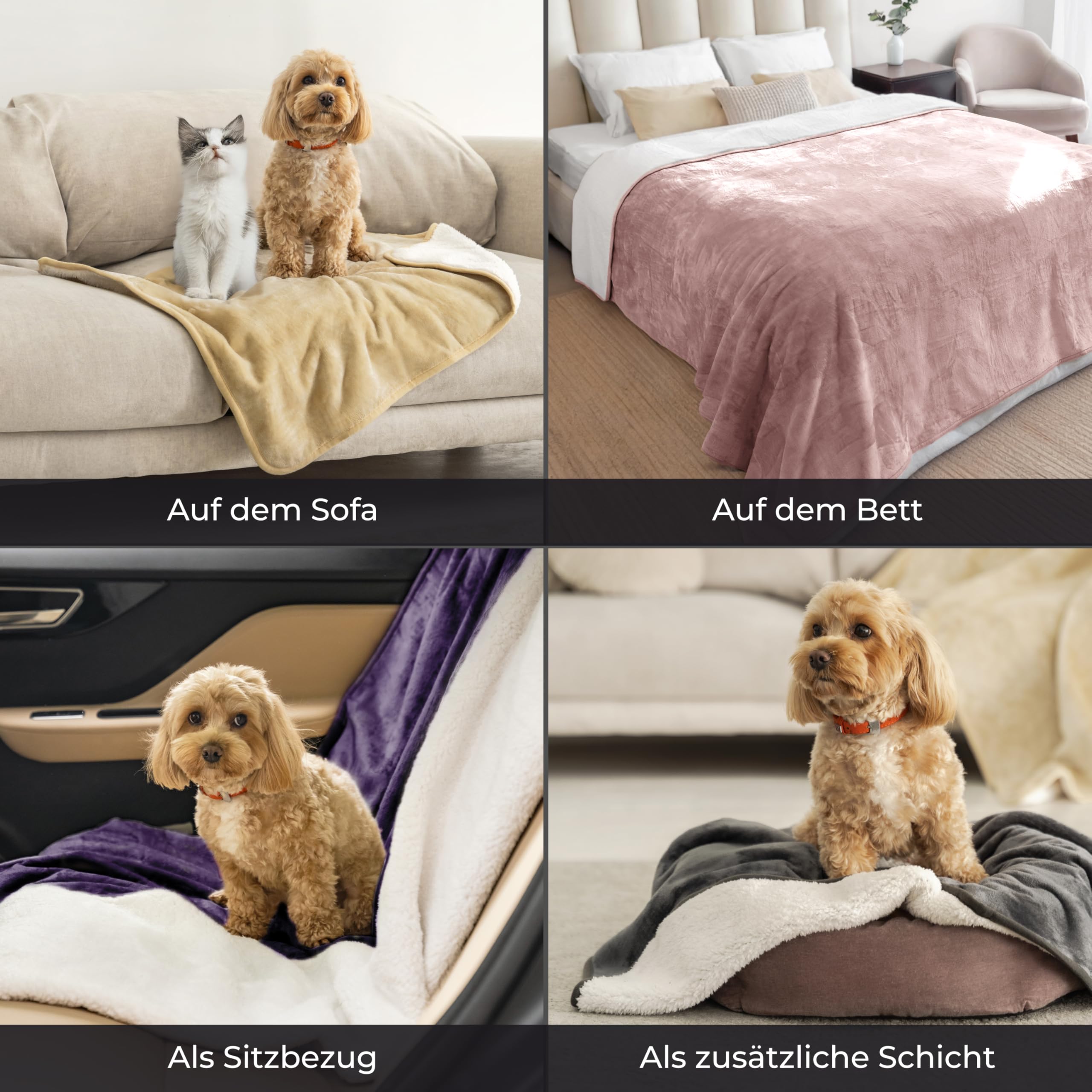 Dreamzie - wasserdichte Decke 152x203 cm - Hundedecke Sofa und Bett - Reversible Decke Wasserdicht aus Sherpa-Fleece - Waschbar - Schwarz