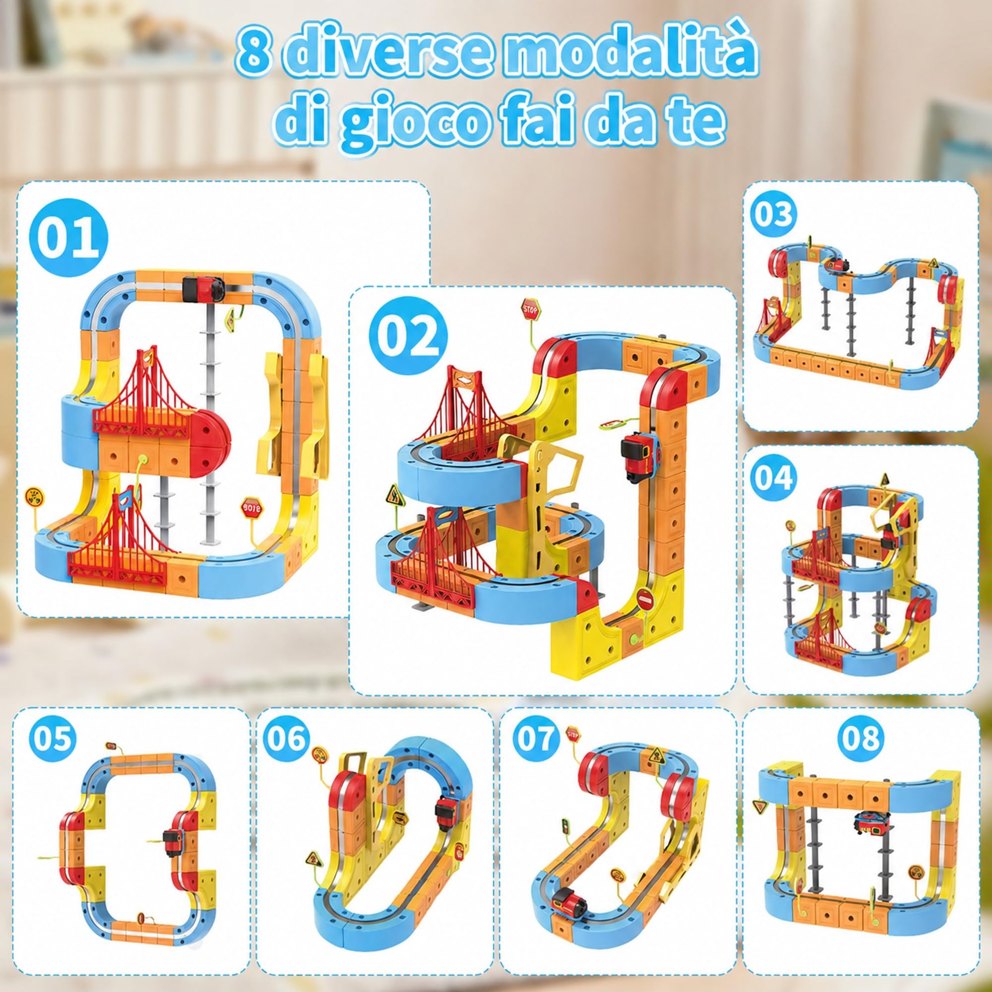 Clickrail Electric Train Set flessibile Race Track, blocco con giocattolo di dinosauro/palma di cocco/adesivi, set di treno magnetico creativo con layout 3D, giocattolo regalo per bambini
