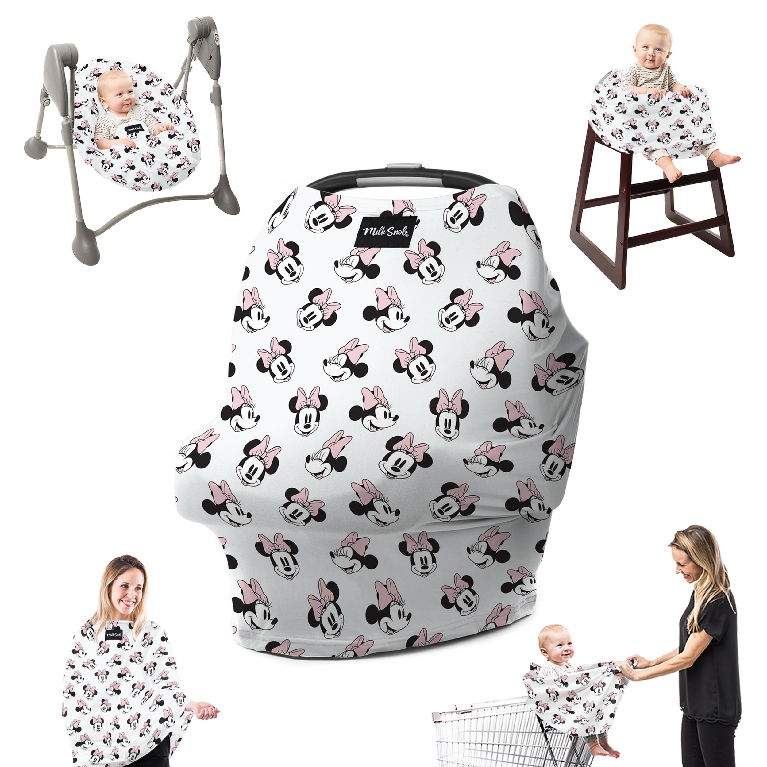 Milk Snob Original Disney 5-in-1 Cover, Minnie Mouse, Added Privacy for Breastfeeding, Baby Car Seat, Carrier, Stroller, High Chair, Shopping Cart, Lounger Canopy - Newborn Essentials, Nursing Top
