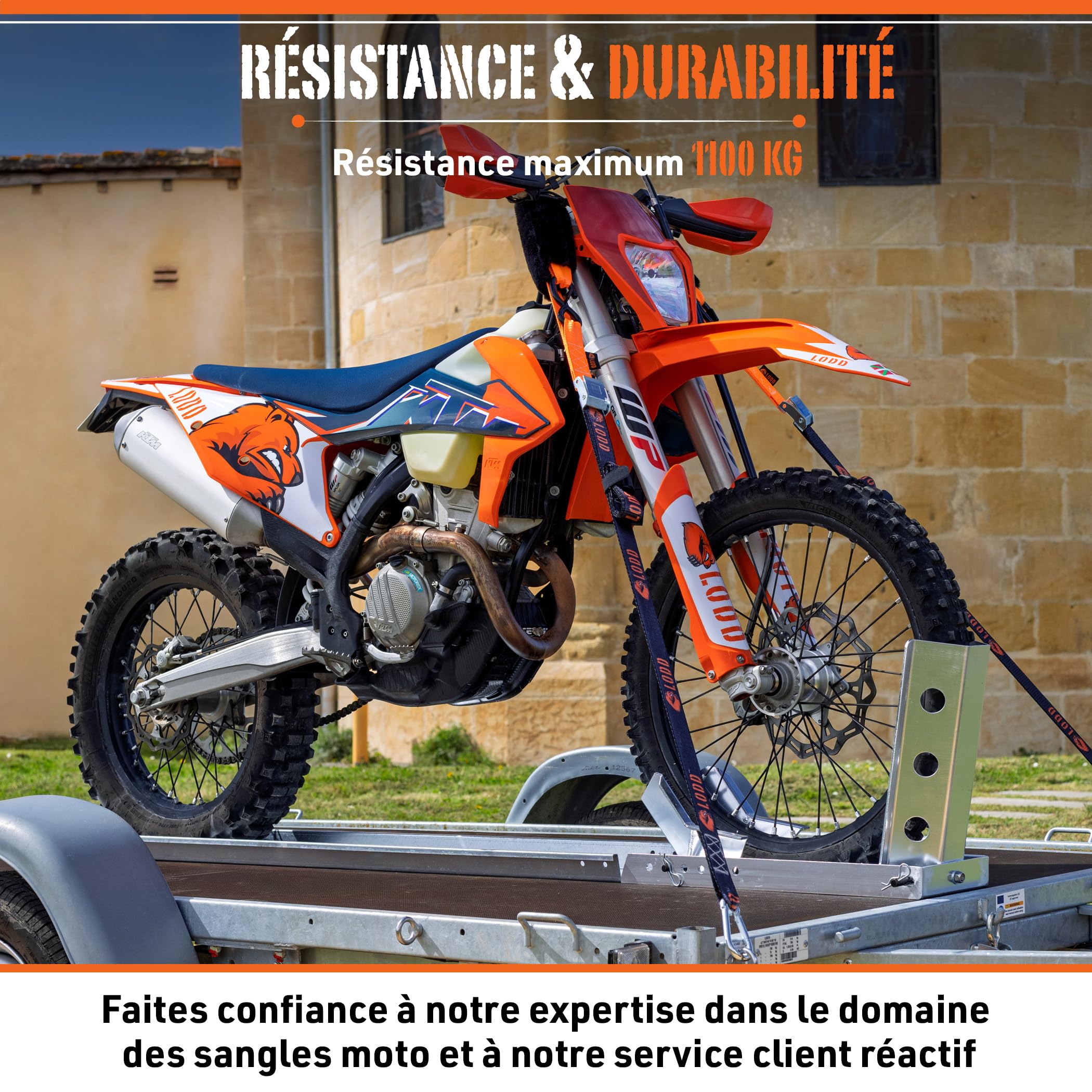 LODD - Sangles Moto Boucles avec Protection en Fourrure Synthétique - Sangles d'Arrimage Résistantes 1500kg - 38mm de Large - Valise Transport Incluse (Boucle/Mousqueton)