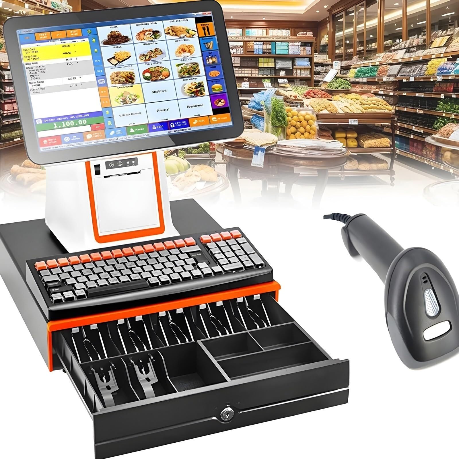 Caja Registradora Todo En Uno con Pantalla Táctil 15,6" E Impresora, Sistema POS Inteligente, Terminal Punto De Venta para Retail, Restaurante, Supermercado(White,SingleScreen)