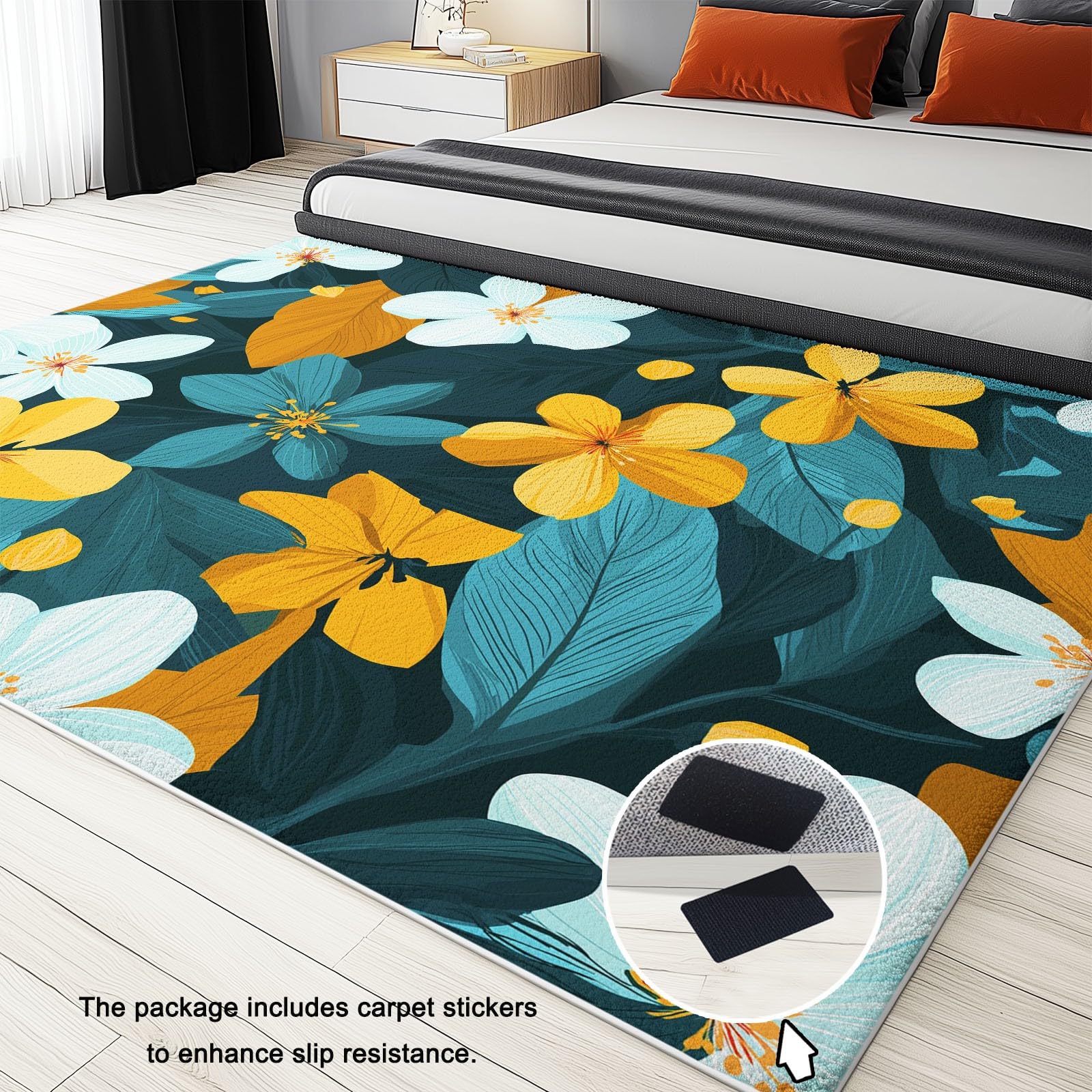 Generisch Modny dywan botaniczny do ogrodu, łatwy w pielęgnacji, z krótkim włosiem, zielony, 180 x 240 cm, nadaje się do prania w salonie i sypialni, antypoślizgowy spód i przyjazny dla zwierząt
