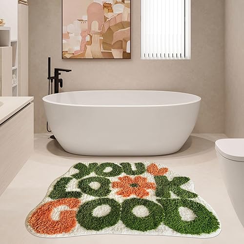 Miniatura 3 de Alfombra de baño con texto en inglés "You Look Good", alfombra de baño divertida, alfombra verde para dormitorio, antideslizante, de microfibra,