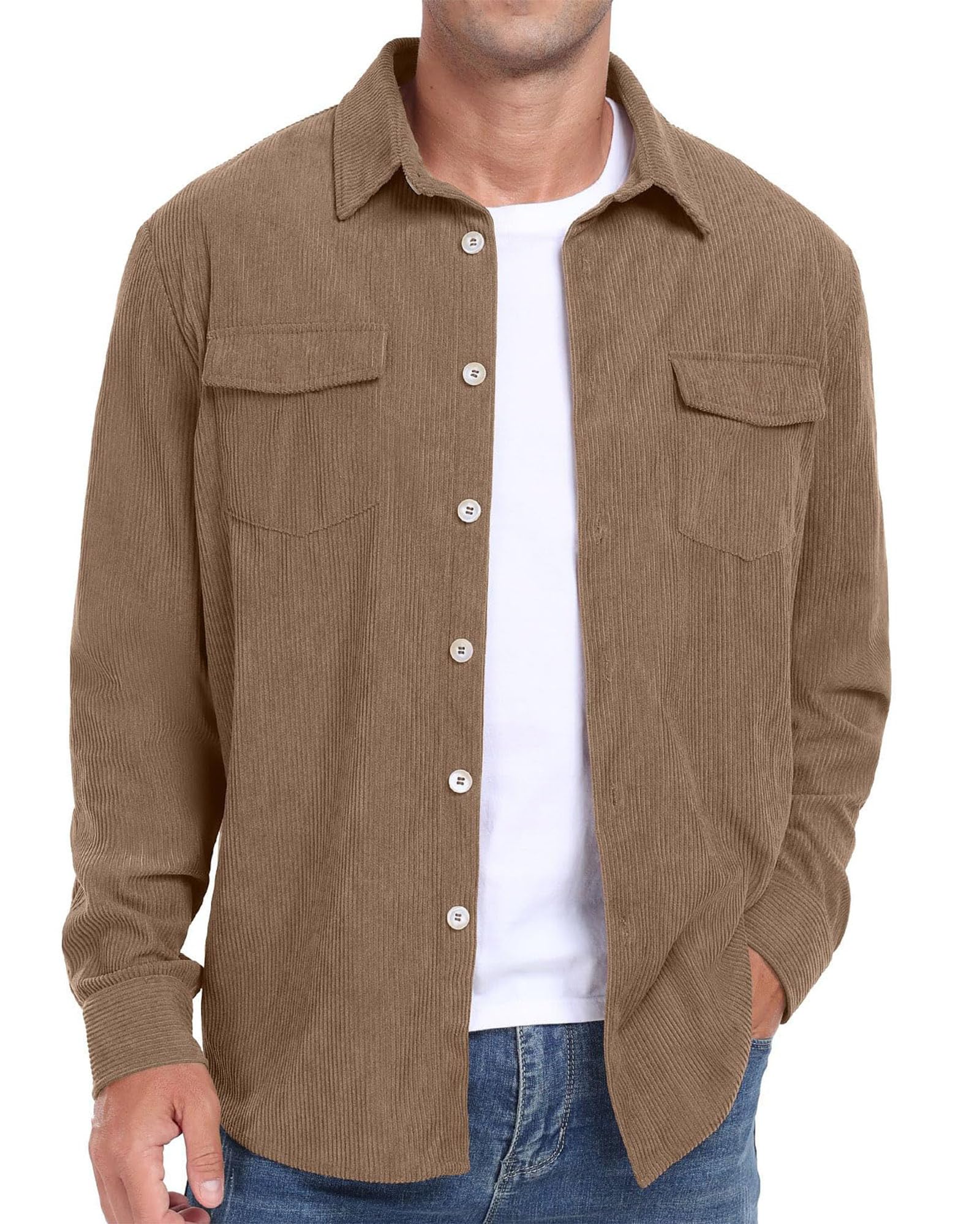 QUNERY Camicia Velluto Uomo Maniche Lunghe Cappotti Casual Button-Down Camicia Autunno Inverno con Tasche Camicie