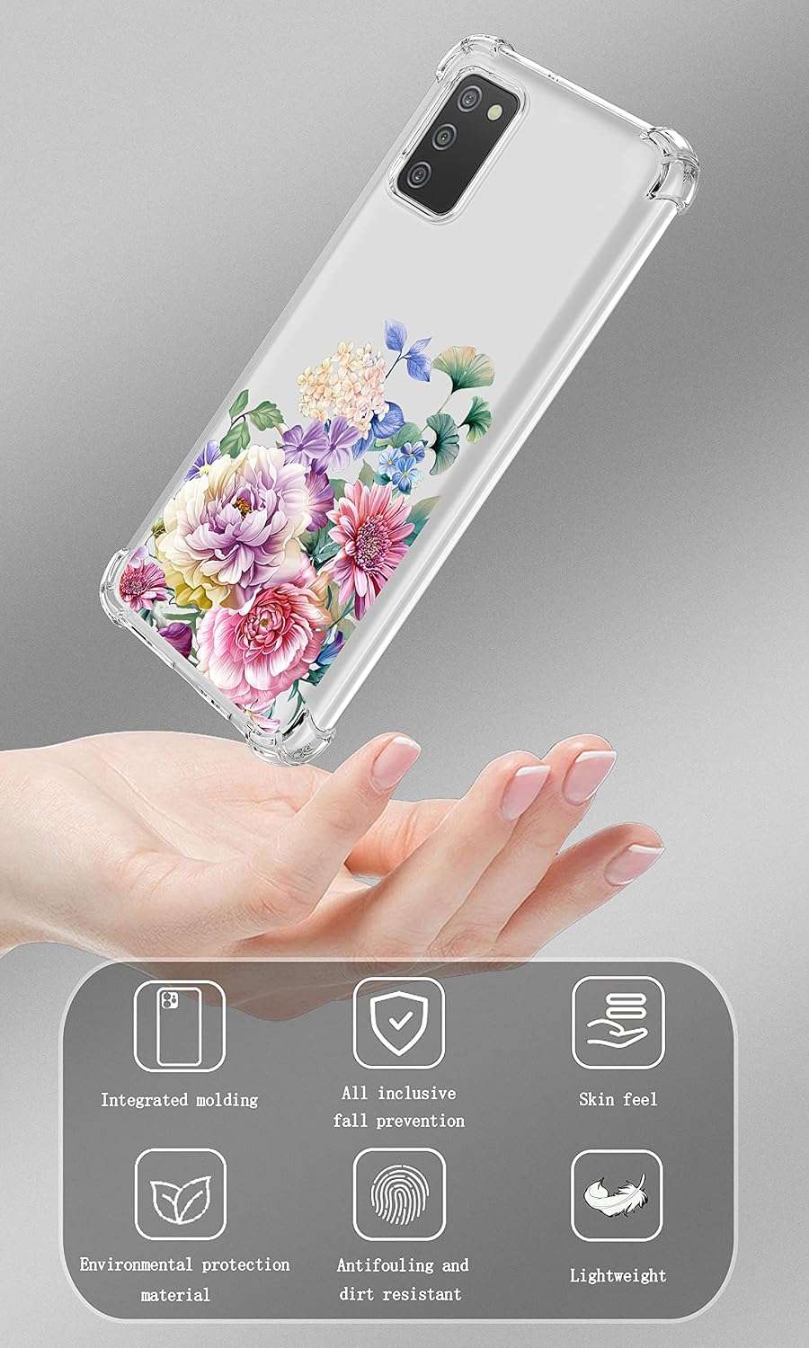 Starhemei for Galaxy A02S Case (US Version), Case for Galaxy A02S, Soft TPU Shock Absorption Flexible Gasbag Protection Case Cover for Samsung Galaxy A02S (Flowers)