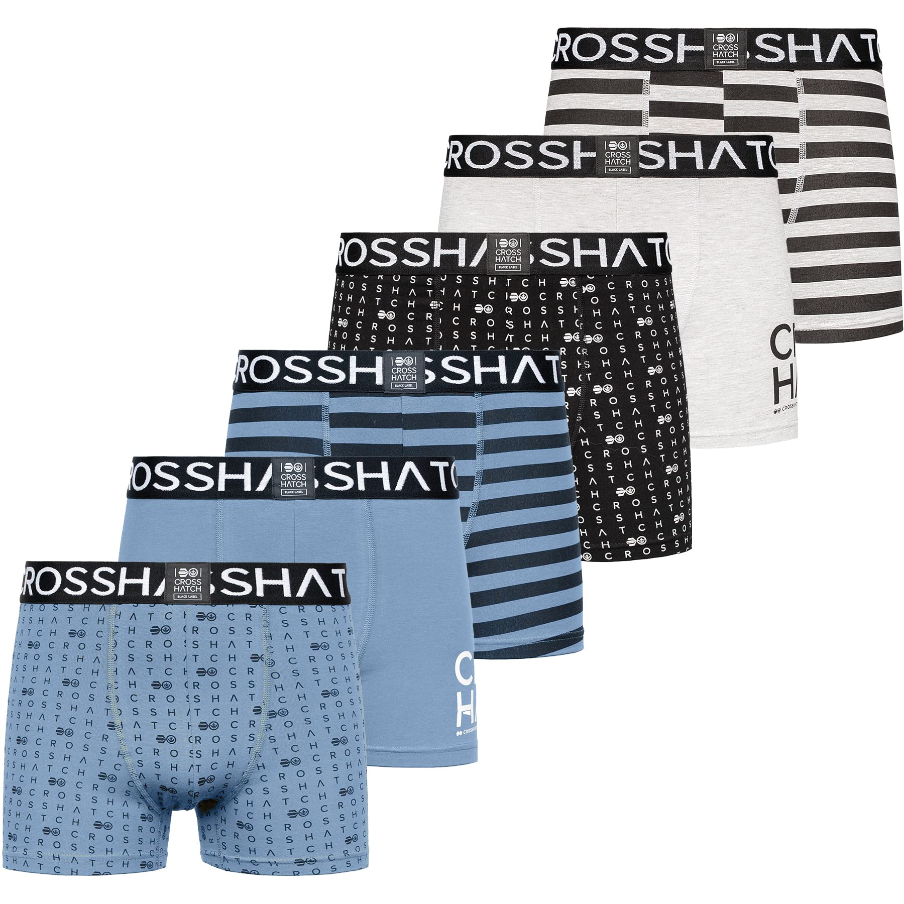 Crosshatch Mens 6 Pack Boxer Shorts Underwear Trunks Boxers, Grey & Blue - Pack of 6, S