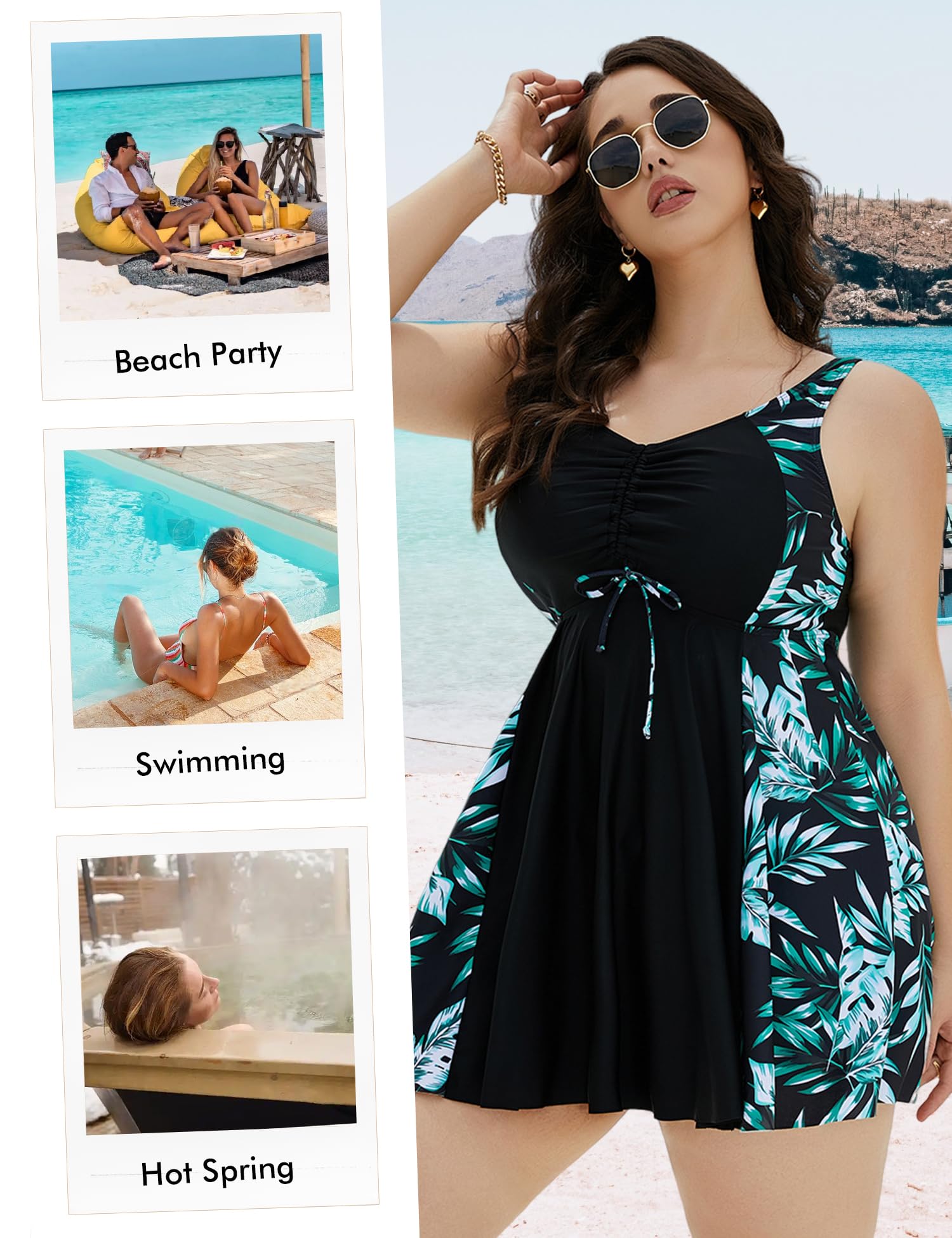 Tankini Talla Grande Mujer 2 Piezas Cuello en V Bañador Tirantes Ajustable L-5XL