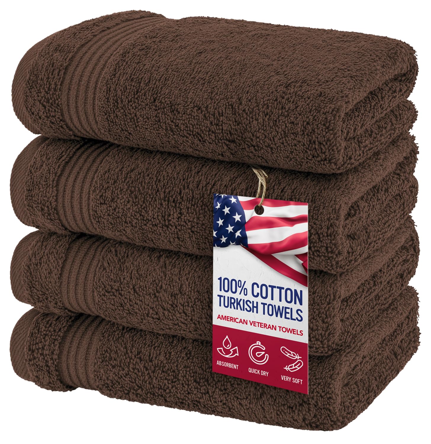 American Veteran Towel, Hand Towels for Bathroom Set of 4, 100% Cotton Turkish Hand Towel Sets, Soft Hand Face Towels, Brown Hand Towels