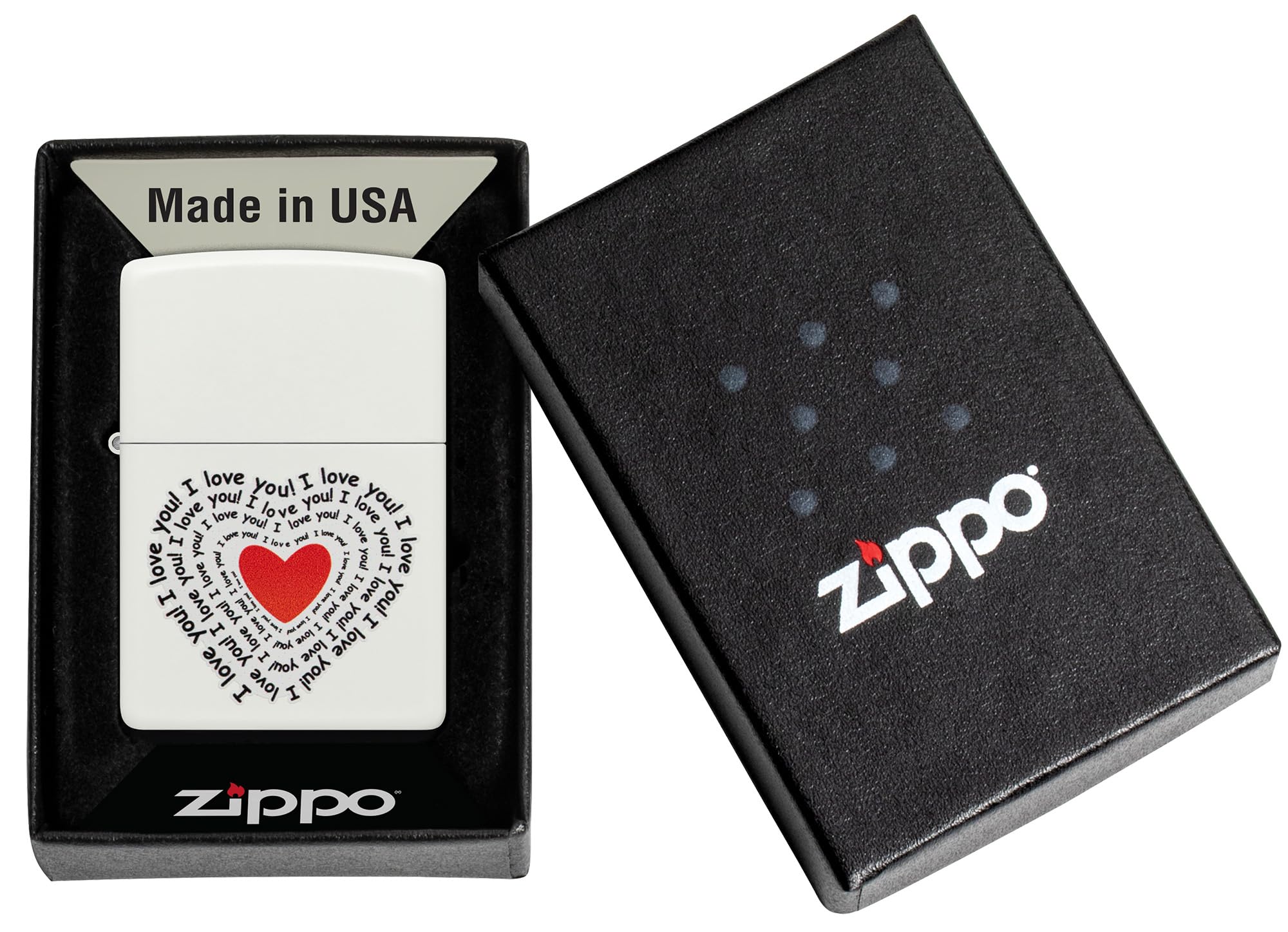 Zippo Encendedor a Prueba de Viento - Model I Love You - Acabado Blanco Mate con Color Image - Recargable - Reutilizable - Diseño a Prueba de Viento - Caja de Regalo Hecho en EEUU