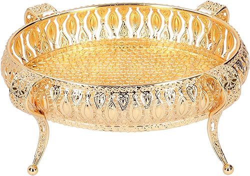 Miniatura 1 de Bandeja dorada para servir, soporte decorativo con pies, bandeja de plato de servir de aleación de zinc, para encimera, postres, frutas, dulces,