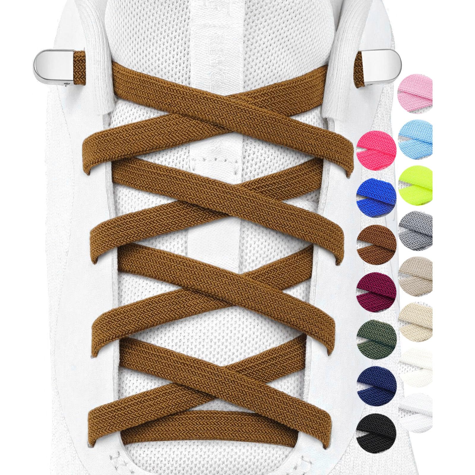 Stepace 2 Pairs Elastic No Tie Shoe Laces for Kids and Adults Sneakers, Stretch Flat Tieless Shoestrings