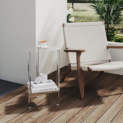 Miniatura 8 de HMYHUM Mesa auxiliar triangular de acrílico transparente, mesa auxiliar de esquina para espacios pequeños, mesa decorativa pequeña para sala de