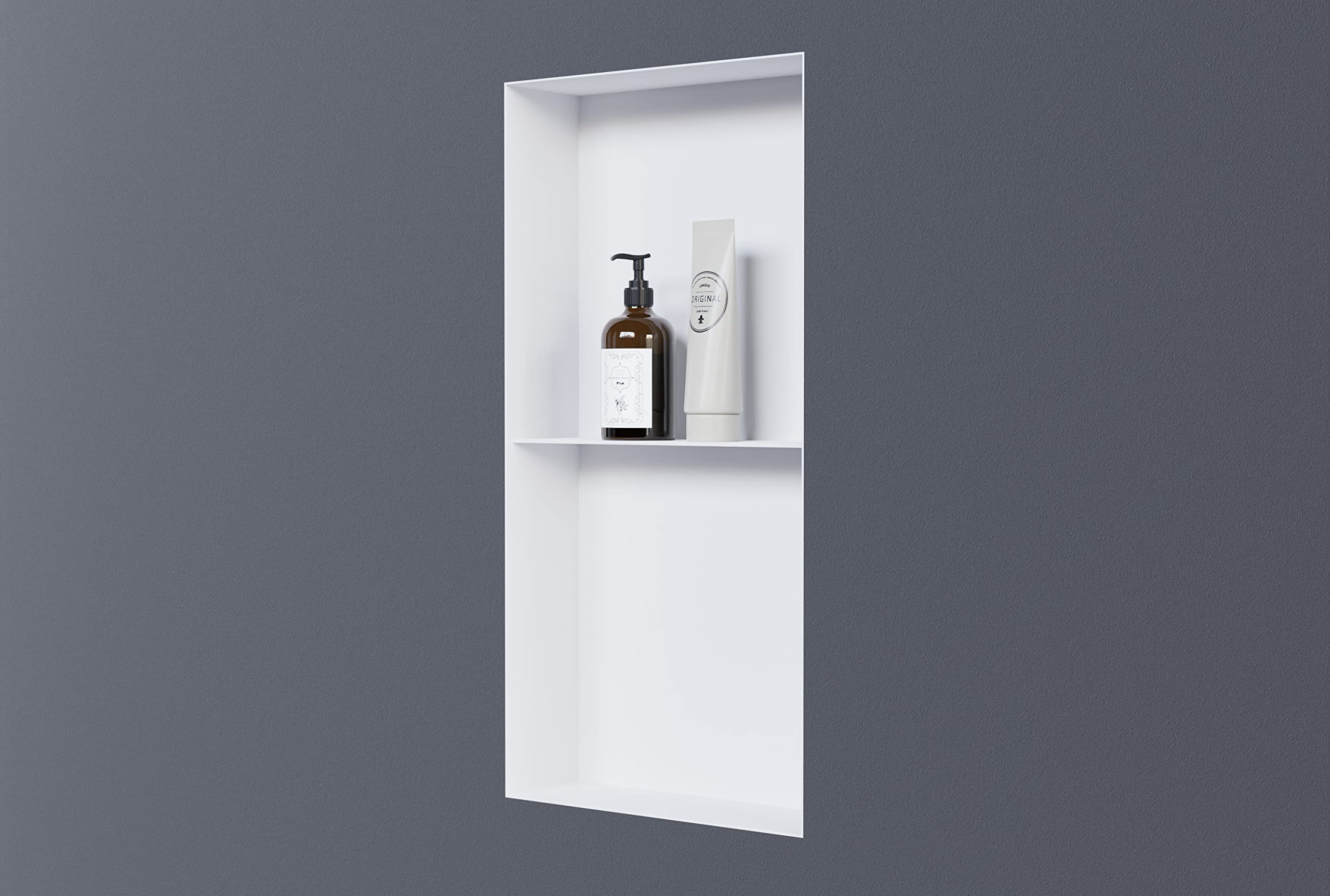 BERNSTEIN - Niche murale douche Blanche sans rebord 30x60x10cm acier inoxydable étagère encastrée salle de bain + 1 tablette, Anti-rouille, étanche, installation facile - NT306010X