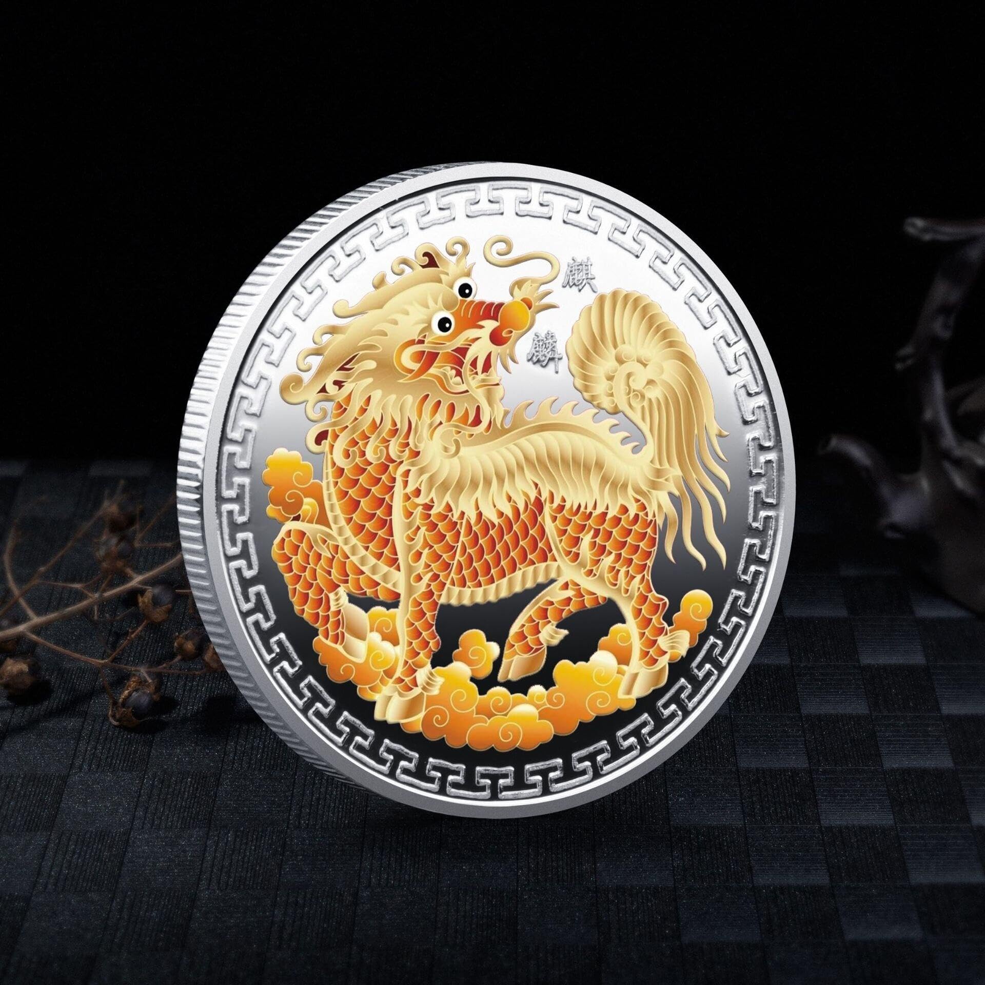 Chinesische Mythologische Tiere Gedenkmünze - Drachen-Motiv, Gold/silber, 40 Mm, Feng Shui Souvenir
