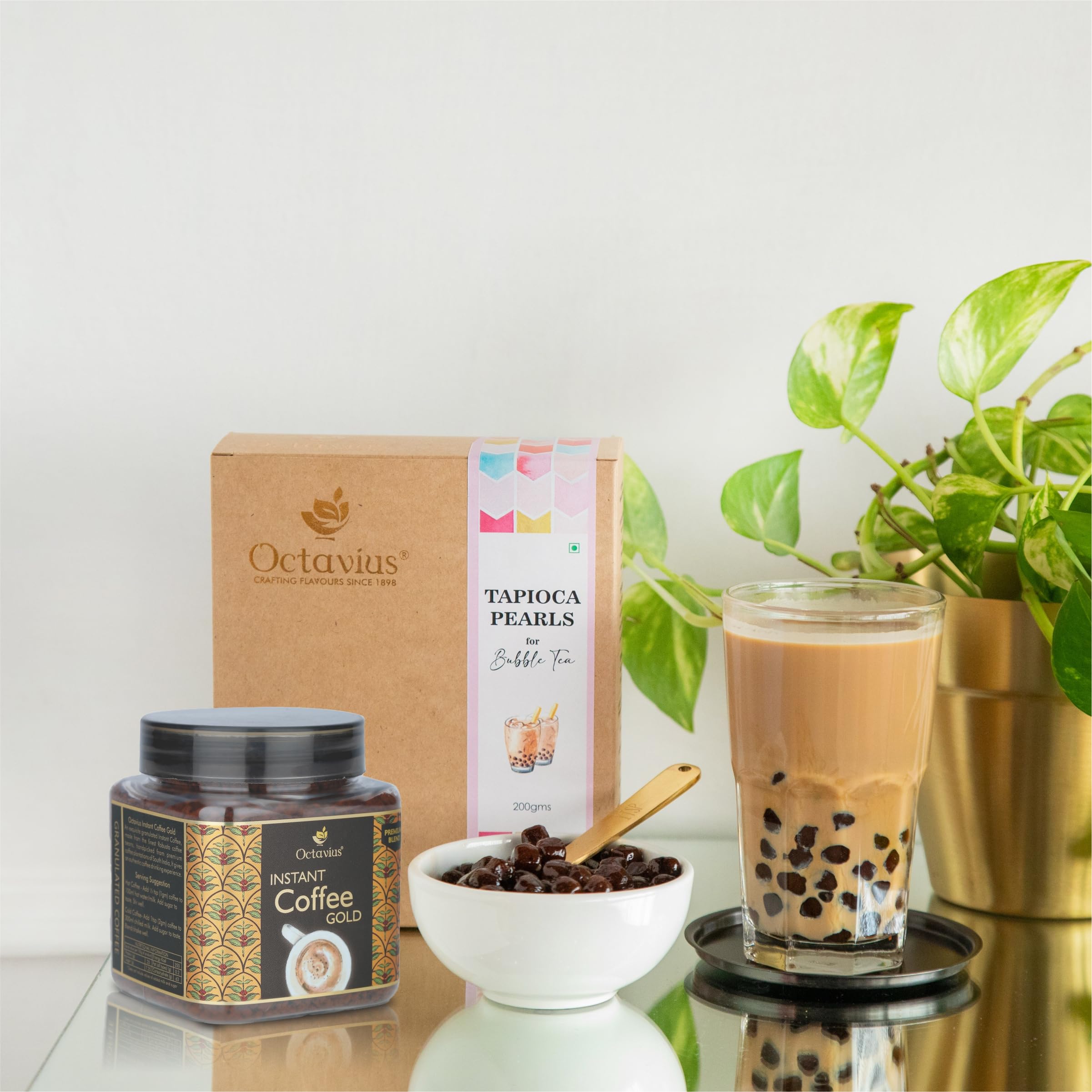 Octavius | Bubble Tea Tapioca Pearls With Instant Coffee 100 Gm & 10 Straws | Bubble Tea, Tapioca Pearls For Bubble Tea, Boba Drink, Bubble Tea Straws, Boba Tea Coffee 200 Gm