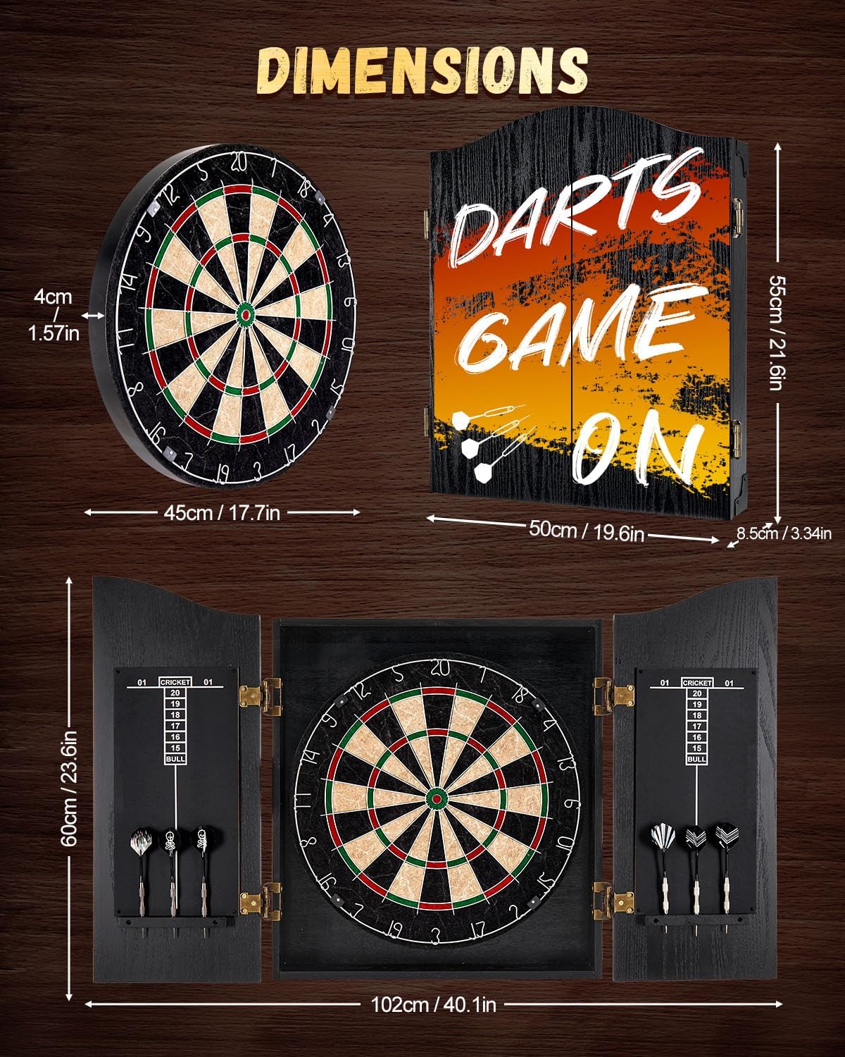 Sisal Dart Board Cabinet Sets, Decorative Dart Boards for Adults [6*Steel Darts] - Wooden Dartboard Cabinet with Integrated Scoreboard for Family Game Rooms - Graffiti