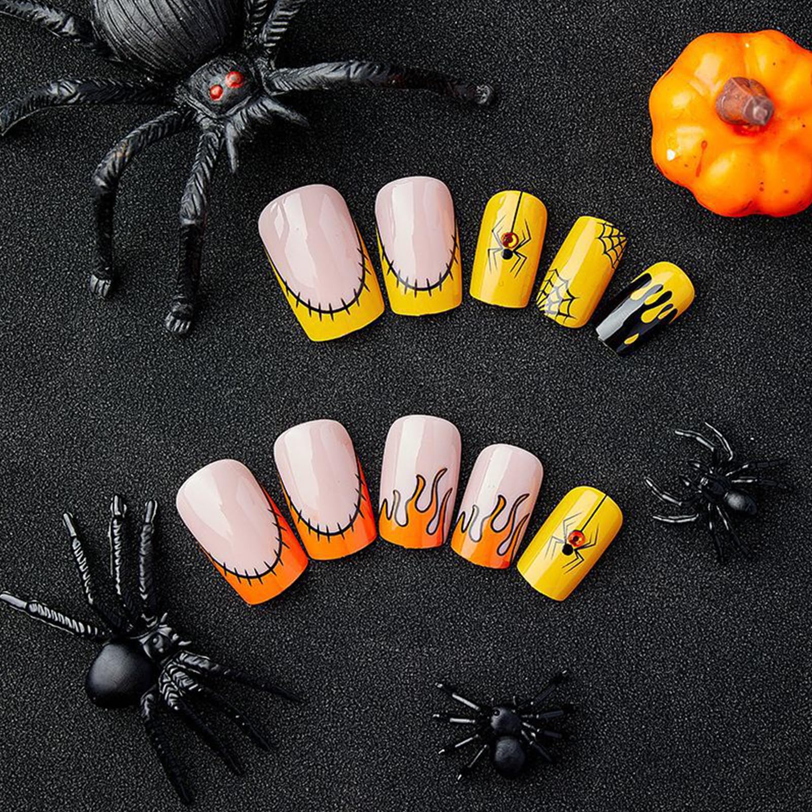 Unghie finte nere scure per Halloween con design a pipistrello, lunghe e affilate, per donne e ragazze, decorazione per nail art, 24 pezzi