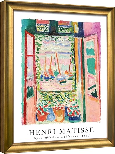Wieco Art Henri Mattise - Arte de pared enmarcado con ventana abierta, 1905 por Henri Mattise, arte abstracto colorido, pósteres de Matisse,