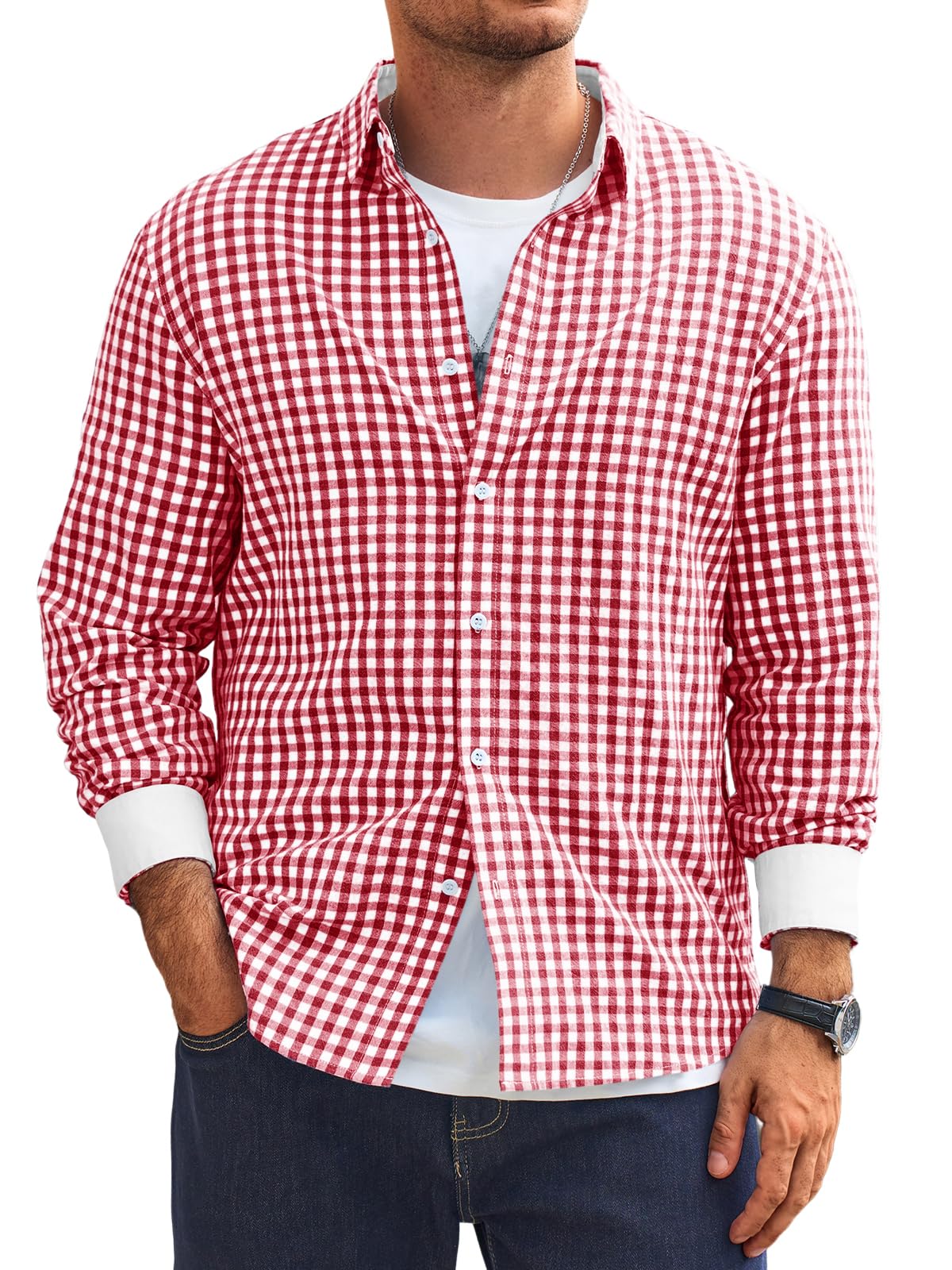 Runcati Hemd Herren Langarm Trachtenhemd Kariertes Oktoberfest Hemd Slim Fit Baumwolle Freizeithemd Button Down Hemden Casual Shirt