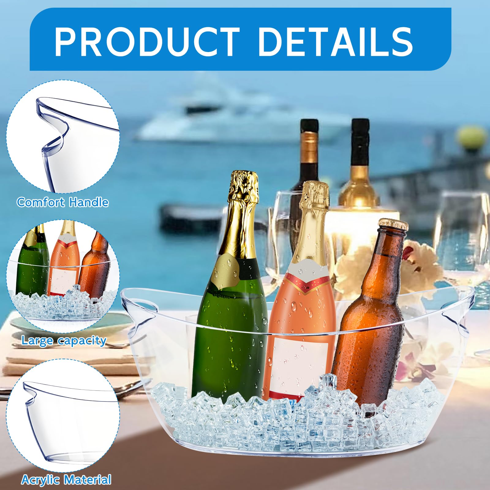 Cheardia Eiskübel, Acryl, Champagnereimer, 5,5 l, Getränkebehälter für Partys, lange und schmale Mimosen-Barzubehör, Cocktailbar, Champagner, Bier, Wein, transparent, 2 Stück