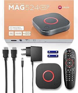 Infomir Mag 524W3 4K , Built-in Dual Band 2.4G/5G WiFi, HDMI Cable (Much Faster Than Old Mag 324w2 and 424W3) Black