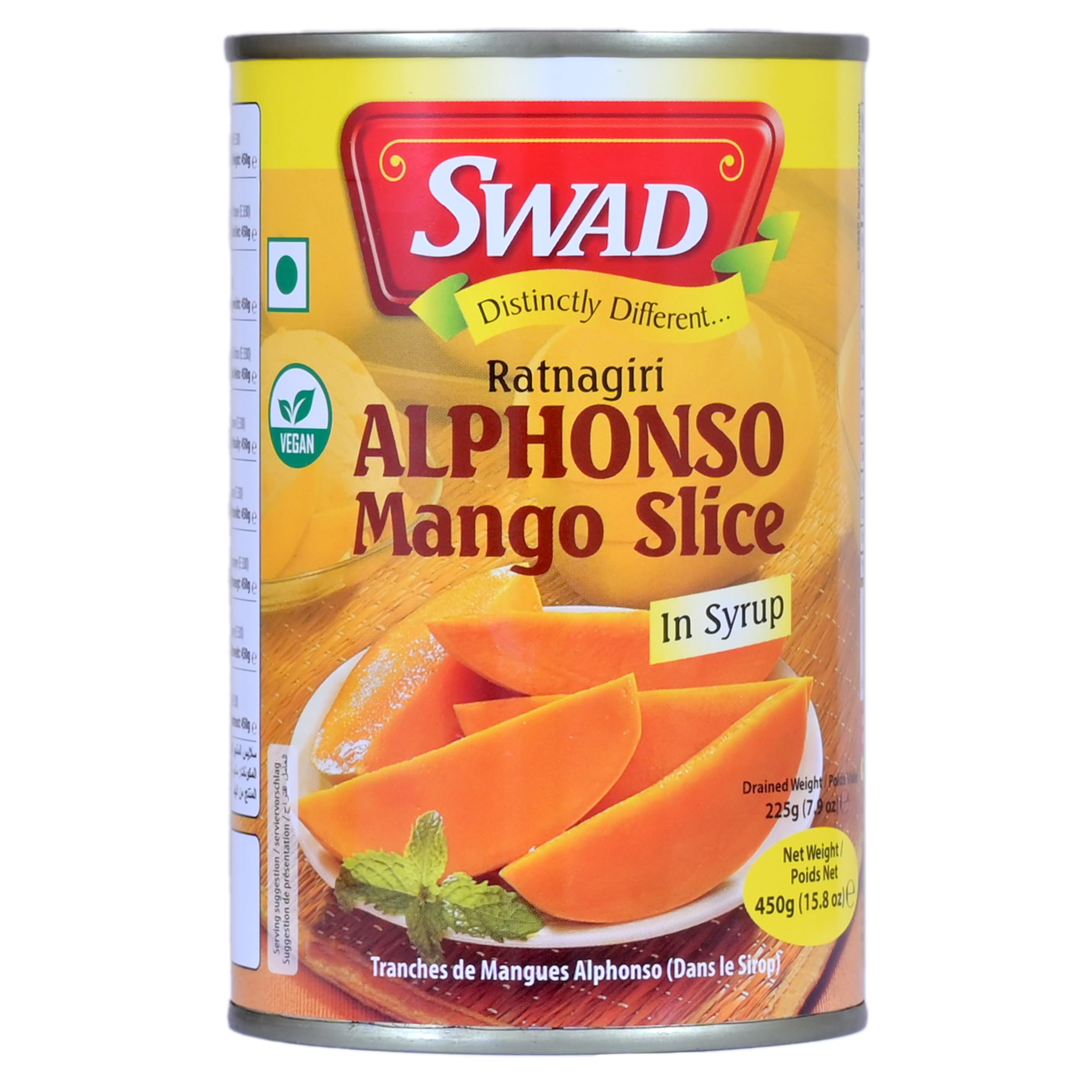 SWAD Alphonso Mango Slice with Syrup | No Added Preservatives & Sweeteners | Export Grade Happus Aam | Natural Mango Slices with Syrup | Tin Pack of 1 (450g each) 2
