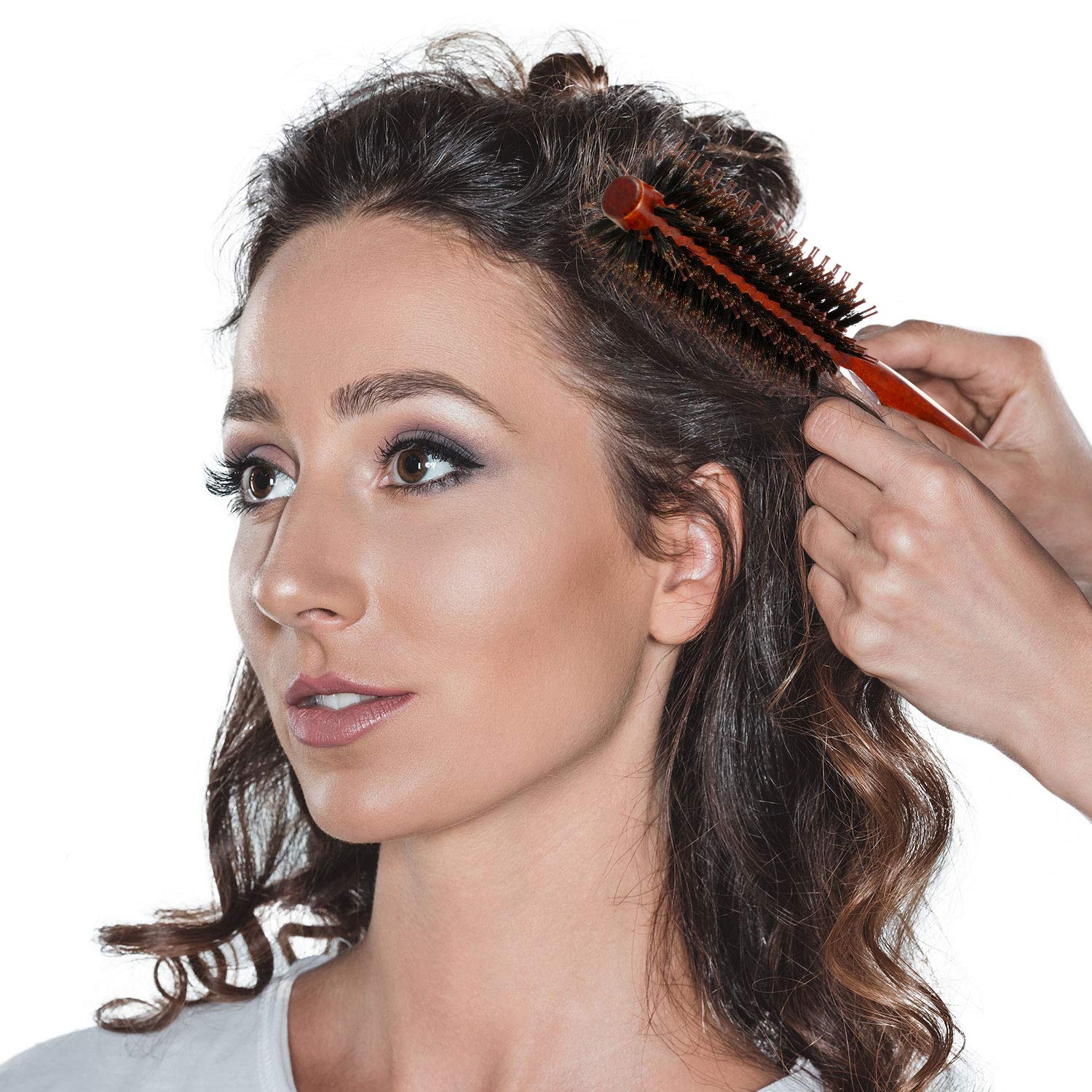 Boao 3 Pieces Boar Bristle Round Hair Brush Set for Women Men Round Drying, Styling, Curling Hair Brush with Wood Handle Quiff Roller(10/12/ 14 Rows) - Image 6