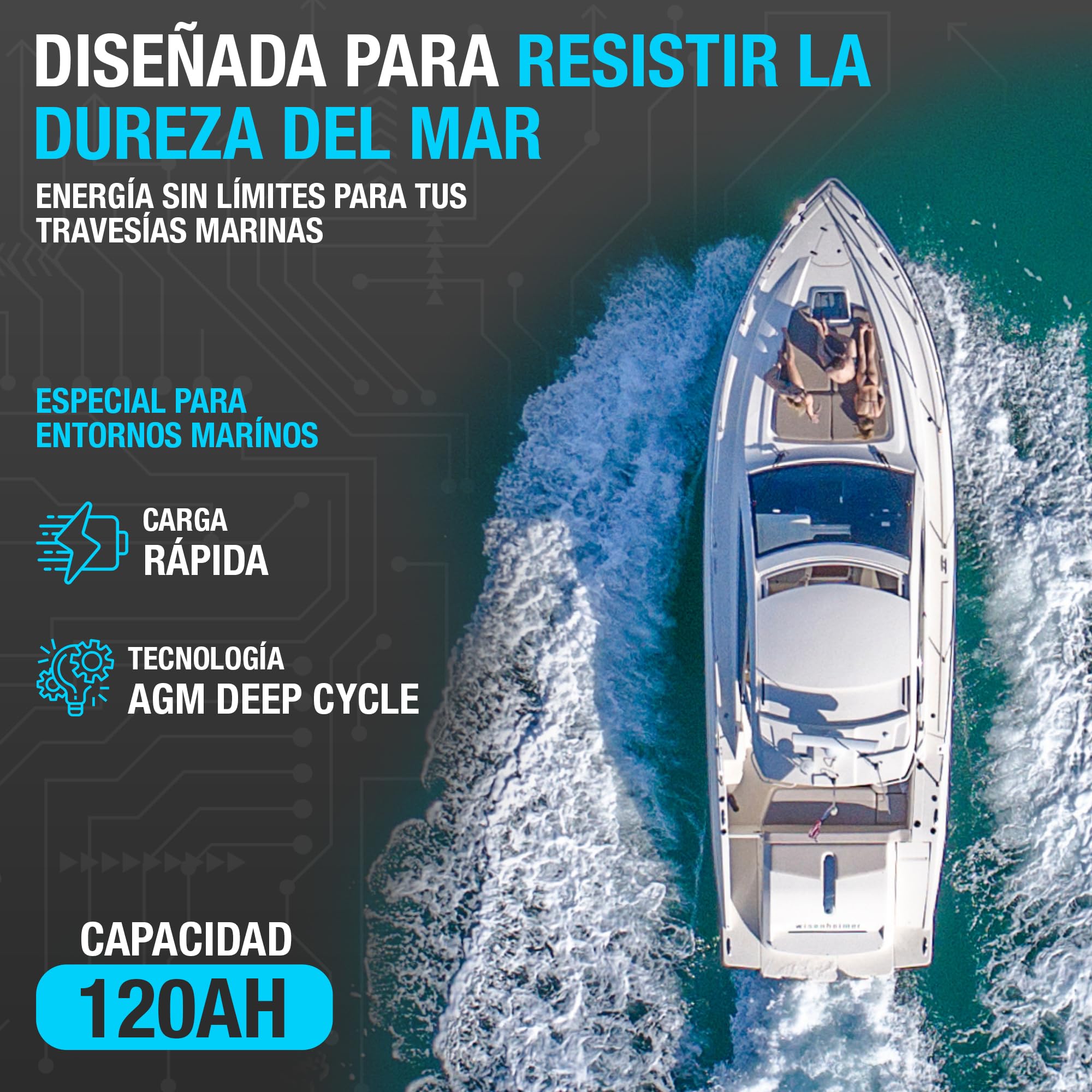 Batería de Barco Volta Marine 120, AGM 12V 120Ah, Especial Embarcaciones, Batería Barco 12v (AGM Deep Cycle) Gran Vida Útil, 345x175x238 mm, Fabricación Europea, Bateria Solar de Ciclo Profundo