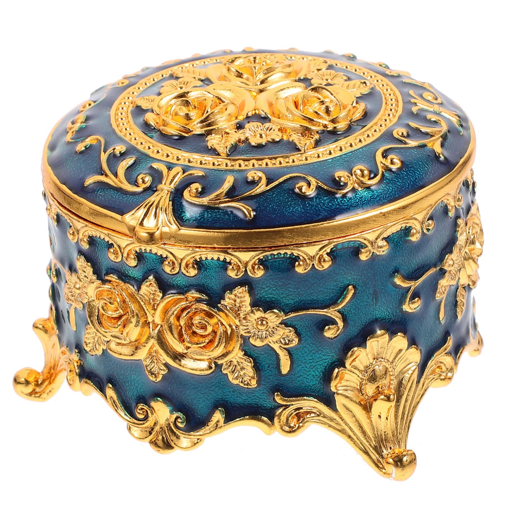 Alipis 4pièces Boîte à Bijoux Ronde Avec Motif De Rose Émaillé Organisateur De Bijoux Élégant Pour Décoration De Bureau Et Coiffeuse Couleur Bleue
