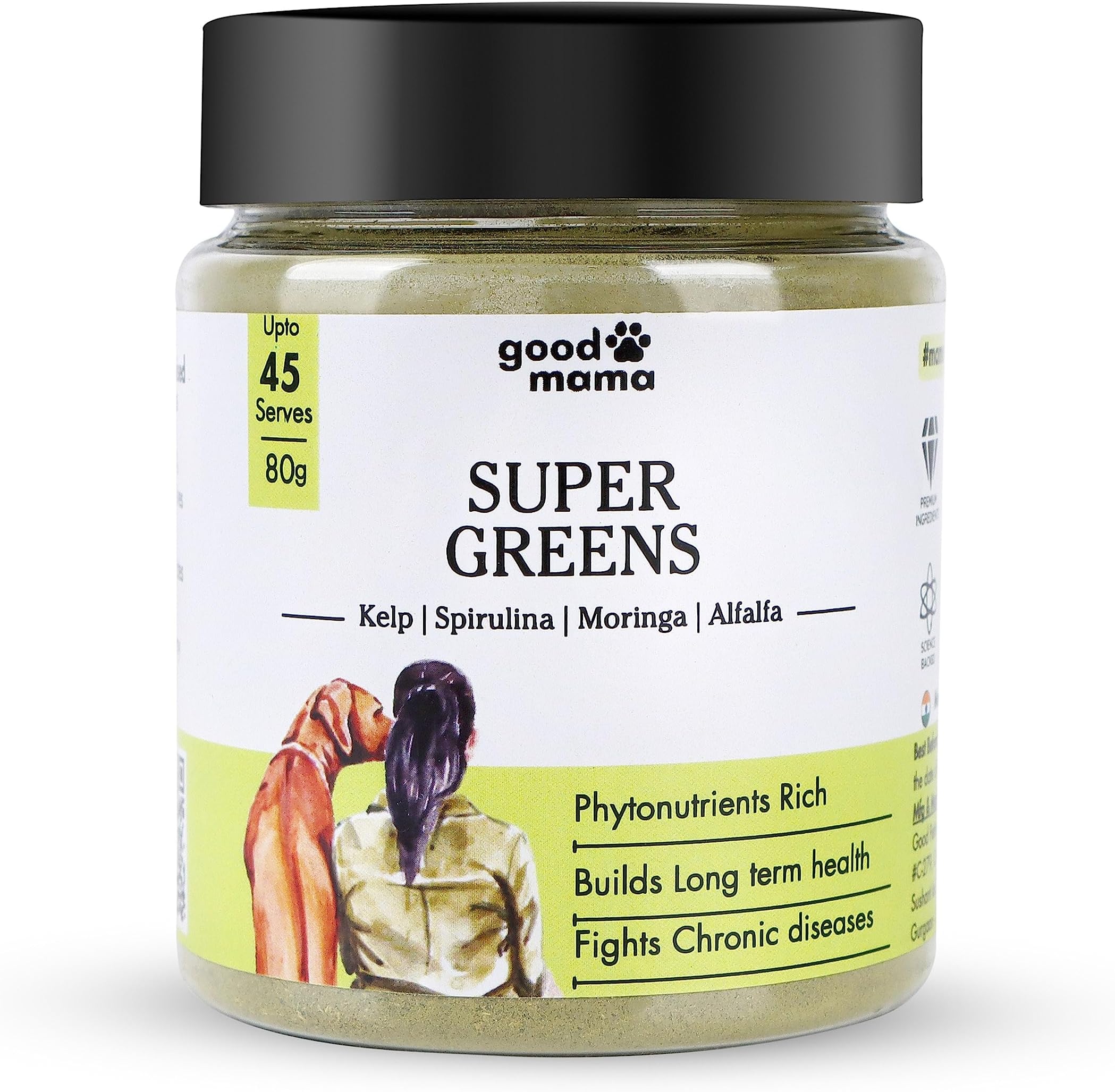 Good Mama Super Greens Multivitamin for Dogs & Cats - Advanced Blend for Skin, Coat, Joints, Digestion, Heart & Immunity. Rich in Trace Minerals & Antioxidants. Kelp | Spirulina | Alfalfa | Moringa