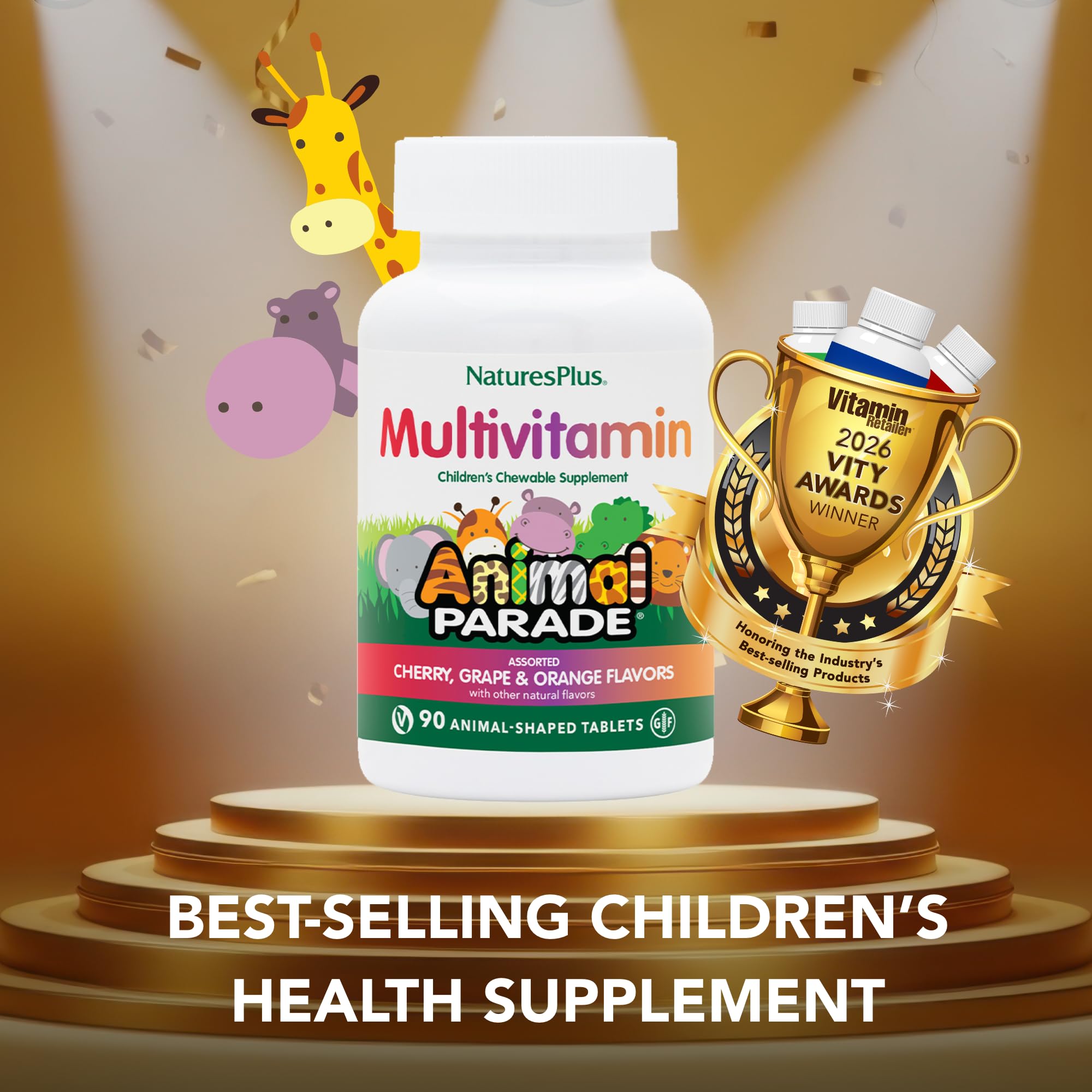 NaturesPlus Animal Parade Children's Chewable Multivitamin - 180 Animal-Shaped Tablets - Natural Assorted Flavors - Vegetarian, Gluten Free - 90 Servings — Amazon image 2