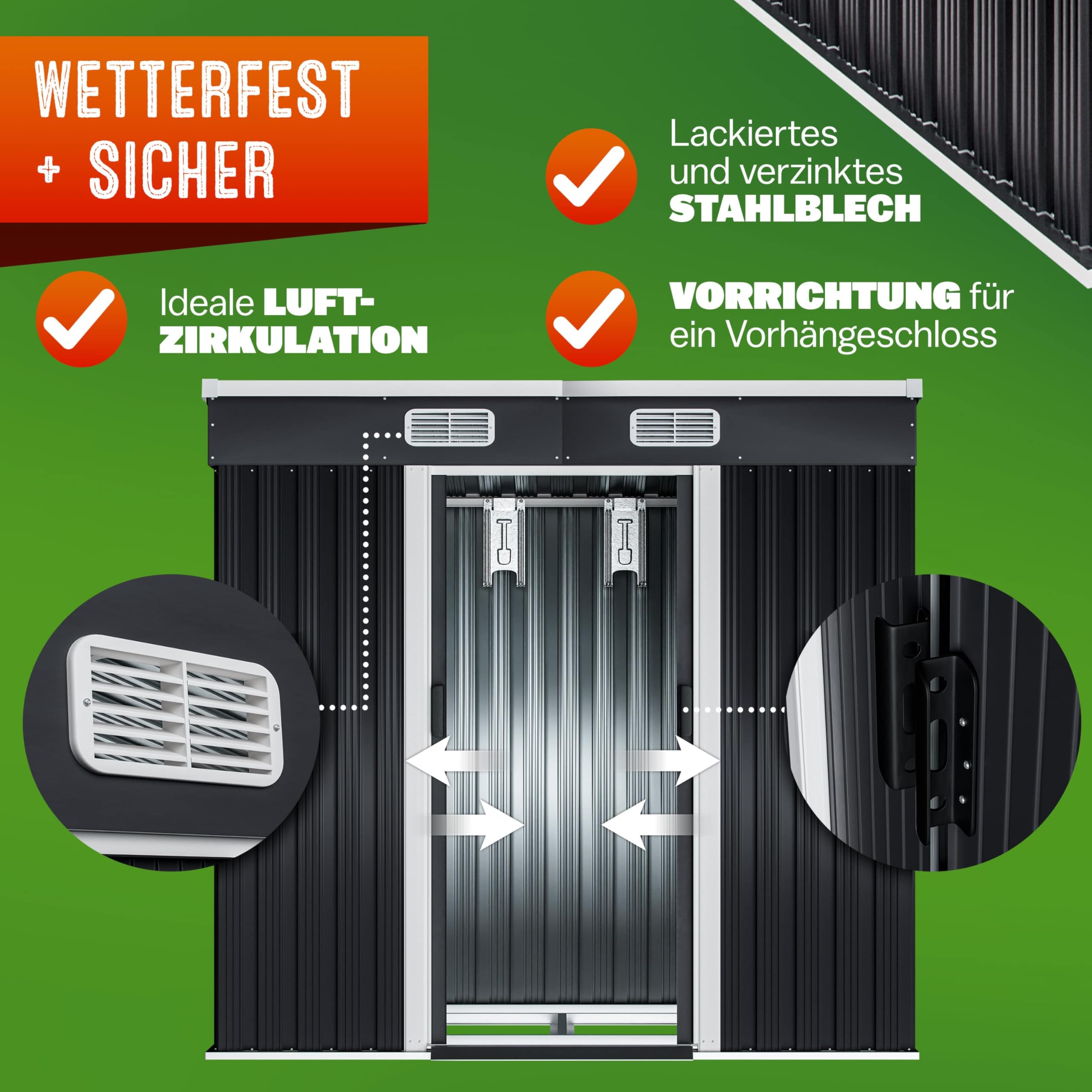 GARDEBRUK® L Metall Gerätehaus 2m² mit Fundament 200x125x180cm Schiebetür Anthrazit Geräteschuppen Gartenhaus 4m³