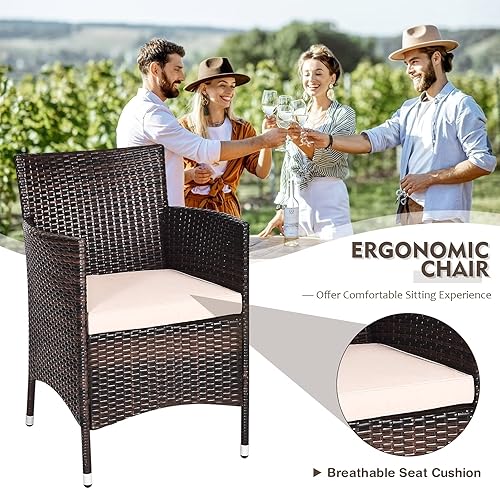 Miniatura 8 de Tangkula Juego de muebles de patio de 3 piezas, juego de conversación de mimbre para exteriores con mesa auxiliar, sillas y cojines gruesos,