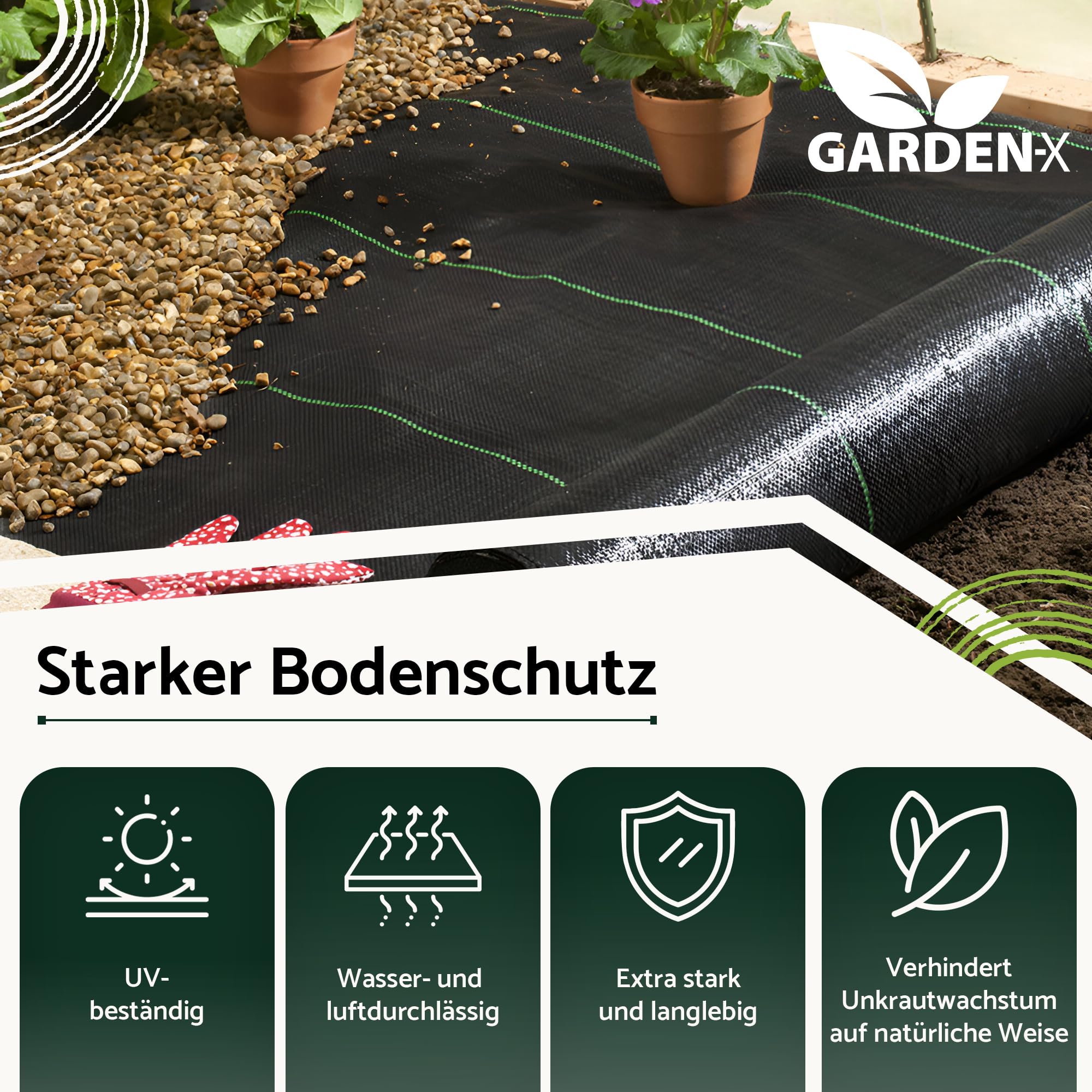 GARDENIX Unkrautvlies mit 50 Anker 100m² (1m x 100m) - Wasserdurchlässig 100g/m² - Schwarz UV-beständig Unkrautgewebe, Unkrautschutzfolie, Bodengewebe, Unterbodengewebe