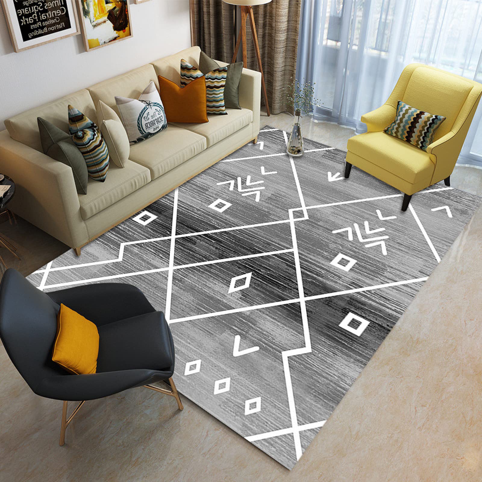 Paillasson Exterieur Entree Géométrie Grise Vintage Tapis Entree Interieur Tapis de Bain Antidérapant Paillasson Lavable Paillasson Interieur Paillasson Exterieur Salle Bain Couloir(90x150cm)