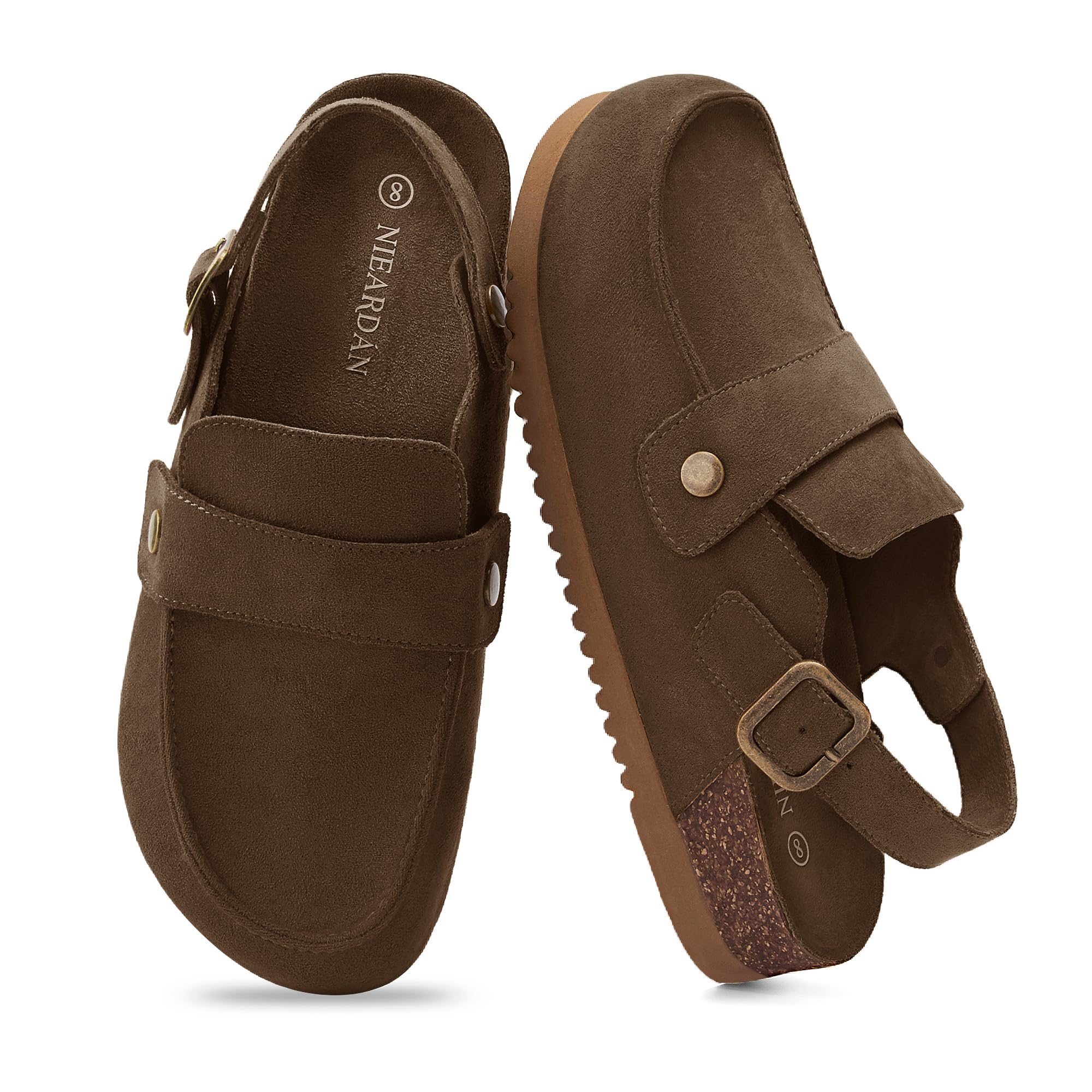 NIEARDAN Clogs for Women Mules with Back Strap Lightweight Closed Toe | Wide Toe Box,Adjustable Buckles,Arch Support,Slip On,Slip Resistant,Breathable,Flexible,Cork Footbed,Dress,Work,Walk,Travel