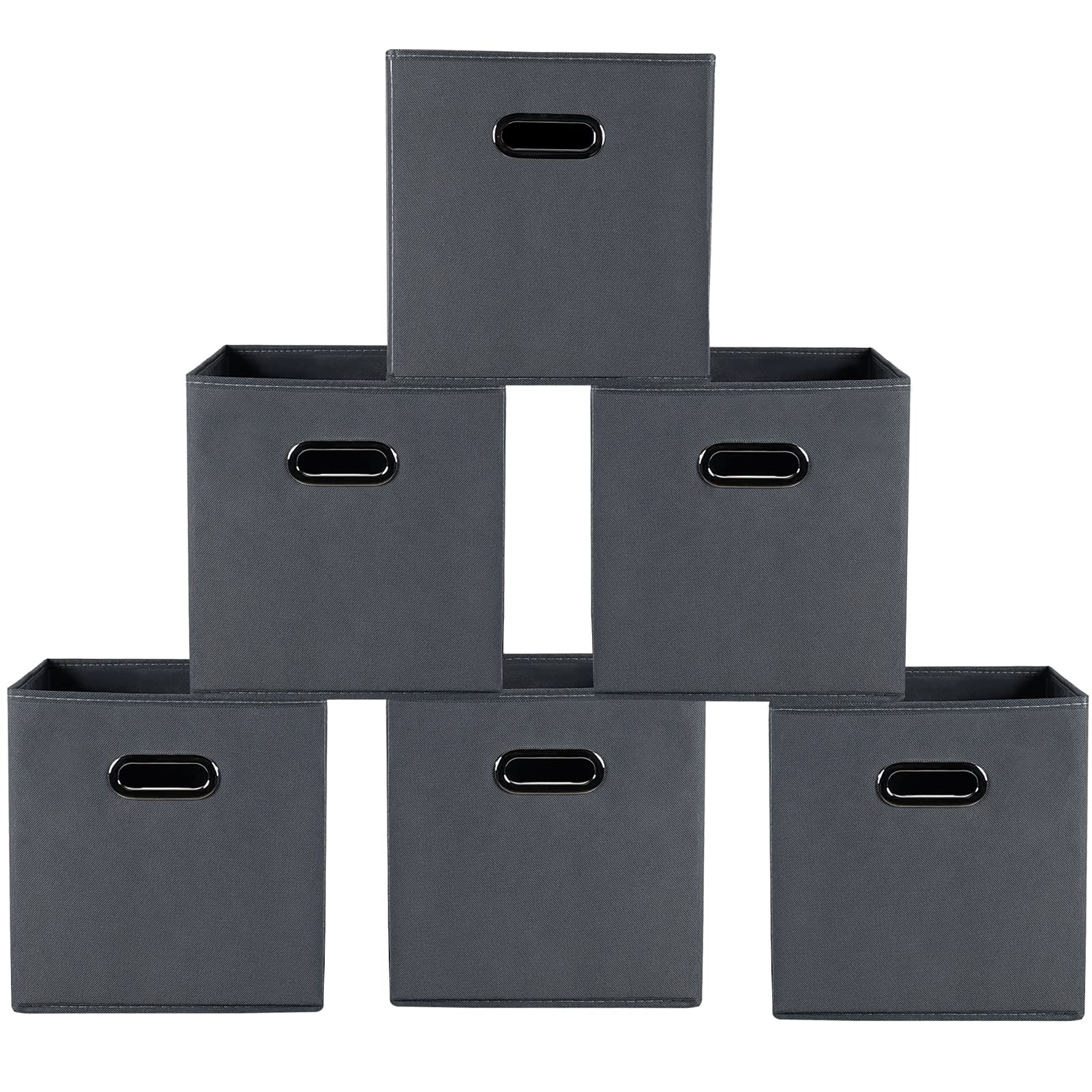 Yunkeeeper Storage Bins Cubes, Fabric Cube Organizer with Handle, Foldable Cube Bins for Cloth or Accessary Storage, 11x11x11, Set of 6, (Gray)