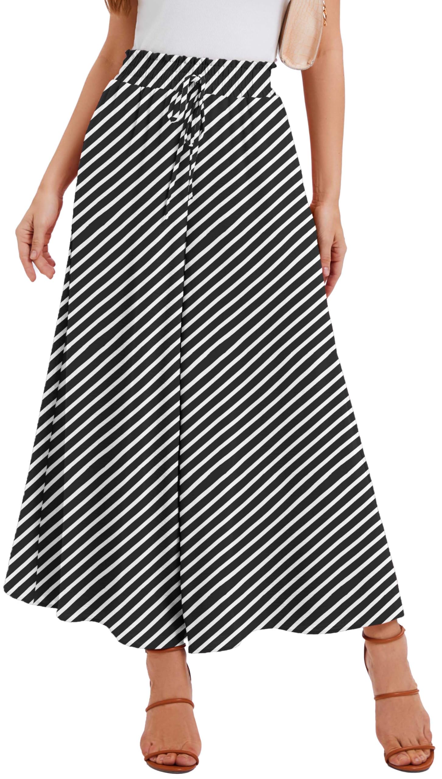 WUWUSKY Sommerhose Damen Leicht Lässige Palazzo Hose Elegant High Waist Baggy Freizeithose mit 2 Taschen