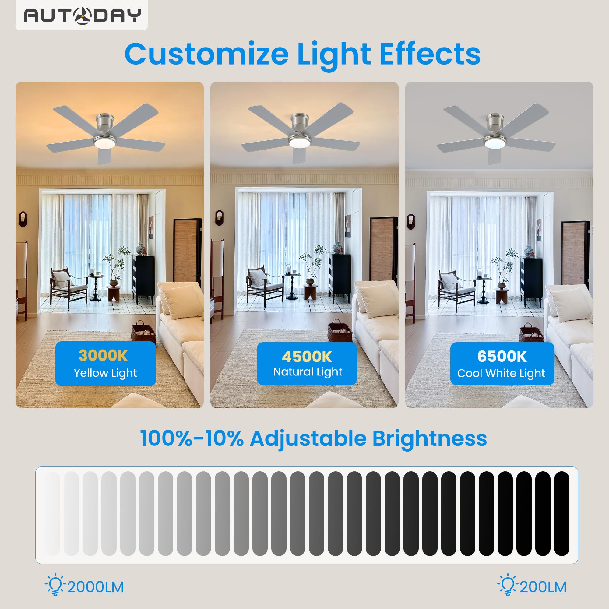 42 Inch Brushed Nickel Ceiling Fan with Light -4