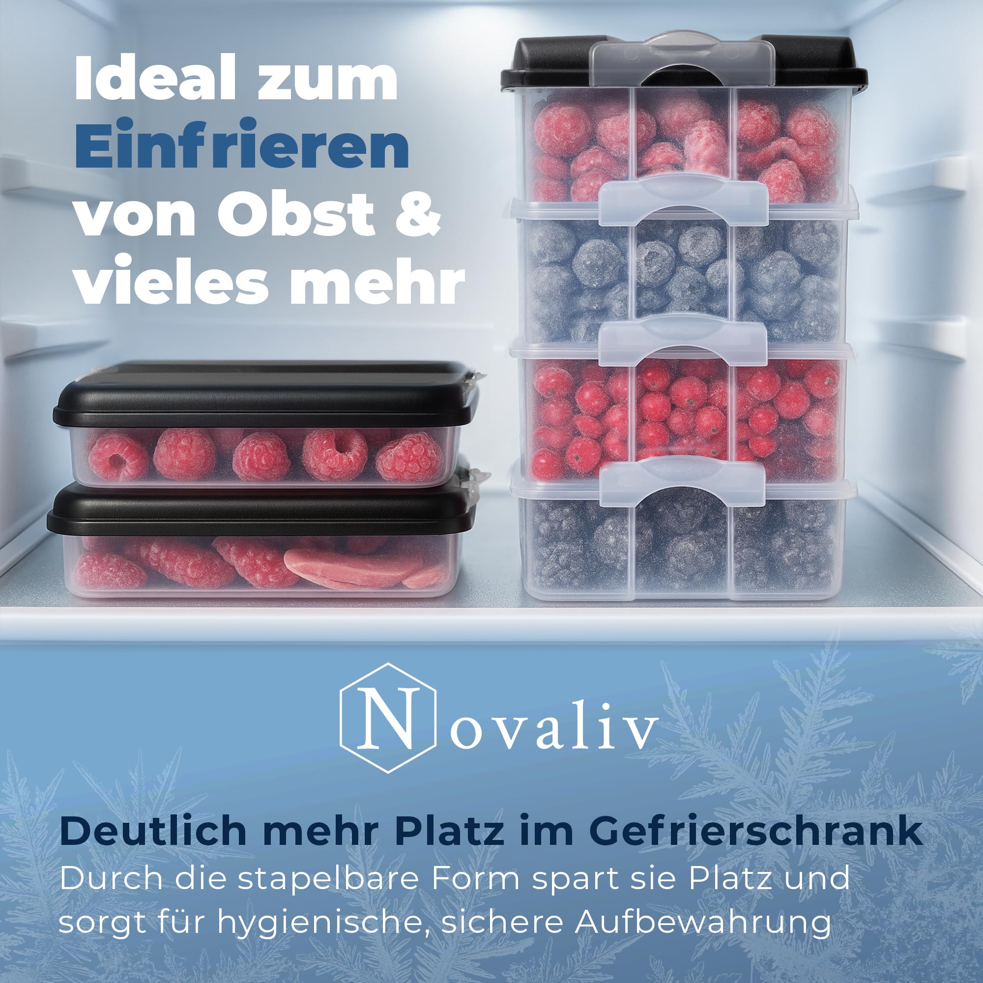 Novaliv Frischhaltedosen (6x klein + 4x groß + 10x Deckel), stapelbar für Kühlschrank & Gefrierfach, Vorratsdosen Set Aufbewahrungsbox Organizer, für Aufschnitt Wurst Käse Obst Gemüse Meal-Prep