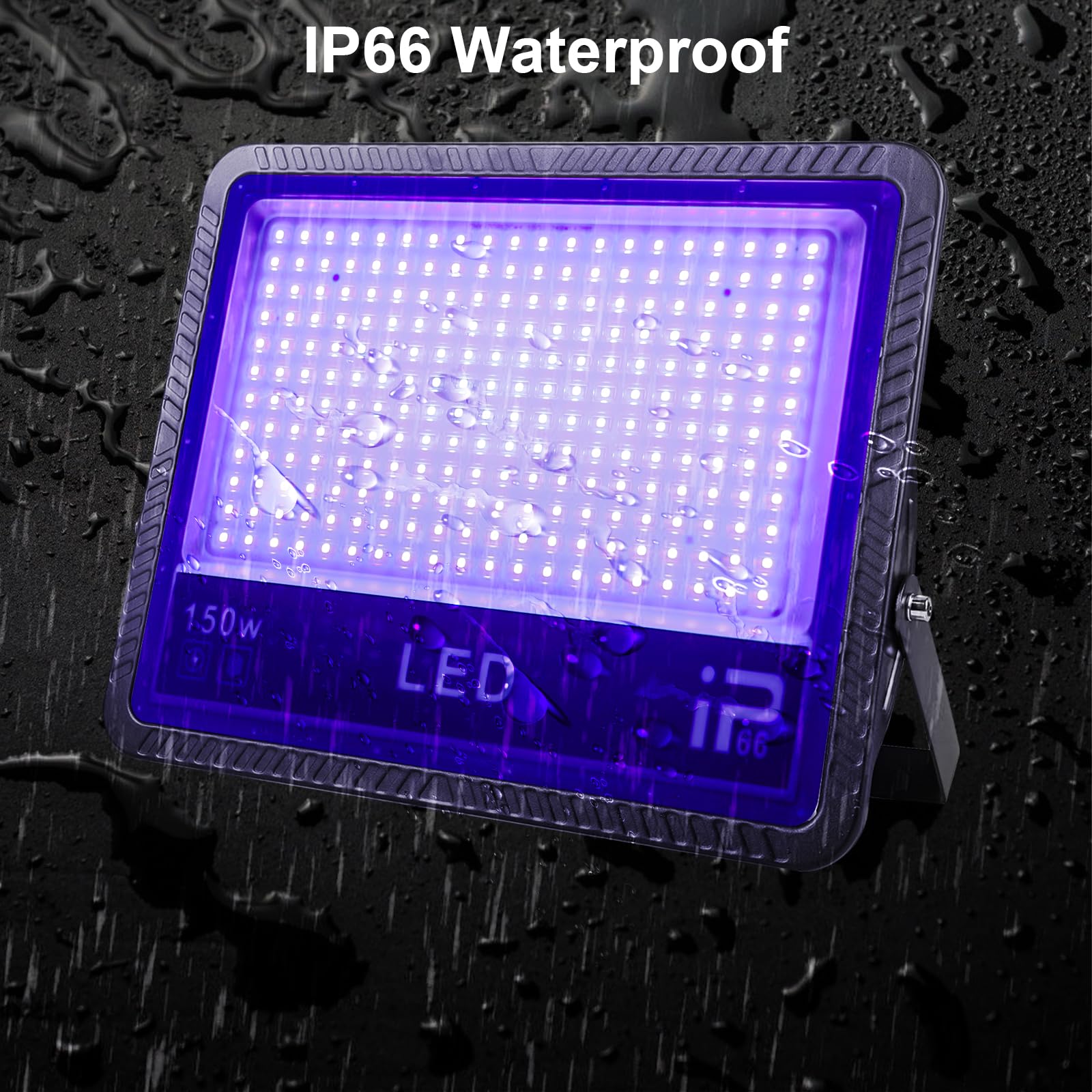 Luce UV nera: 2 luci LED da 150 W, IP66, impermeabili, 385 – 400 NM, luce nera, per feste, eventi all'aperto, feste di colore nero, feste (230 x 170 x 28 mm)